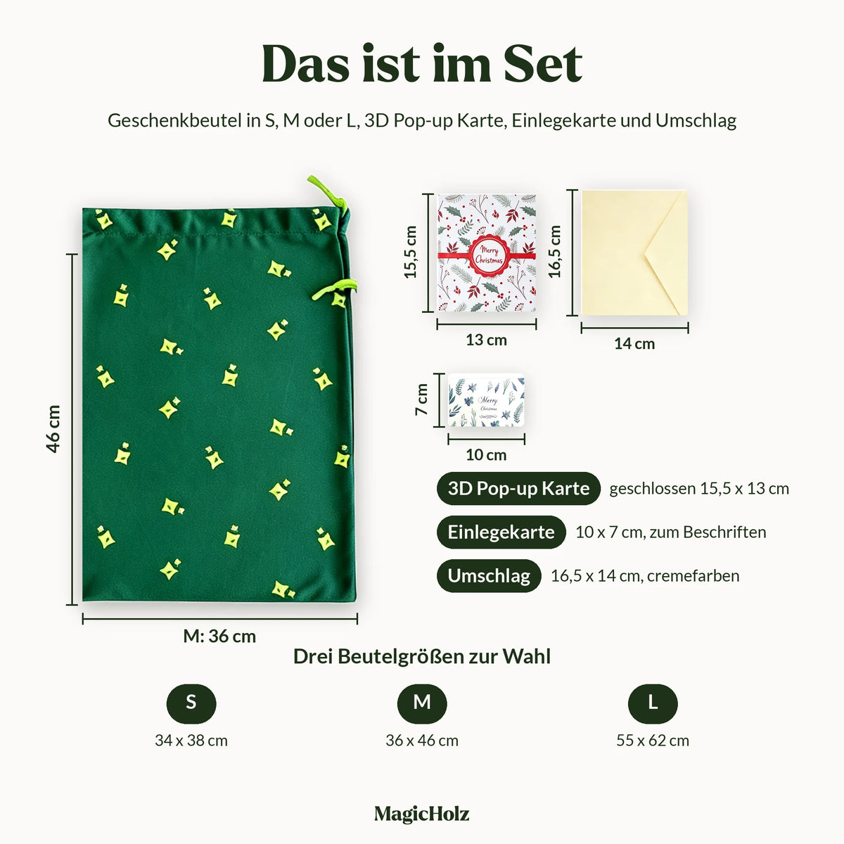 Geschenk-Set: Geschenkbeutel und 3D Pop-up Weihnachtskarte Zubehör MagicHolz