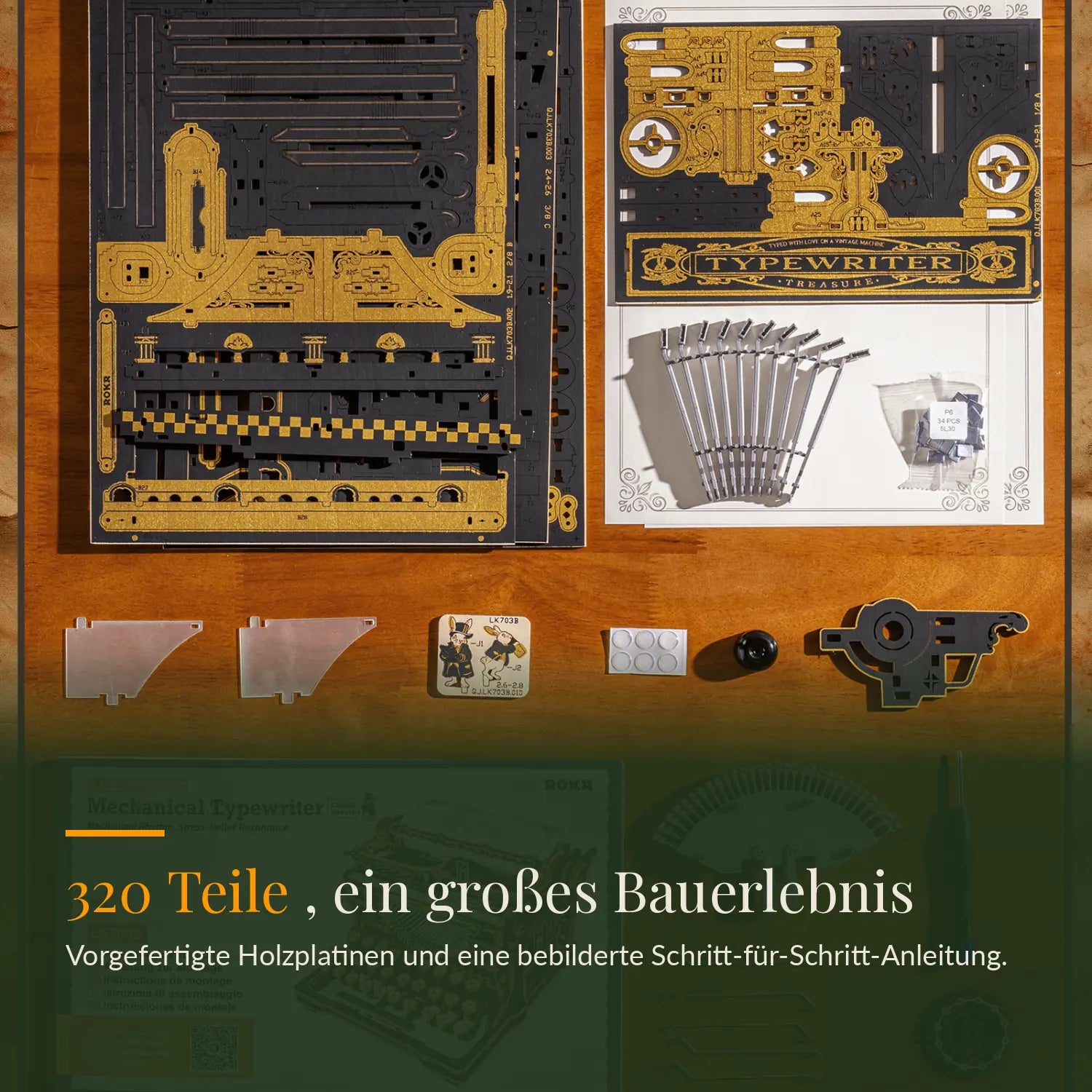 Wooden Mechanical Typewriter - Robotime Mechanical Kit
