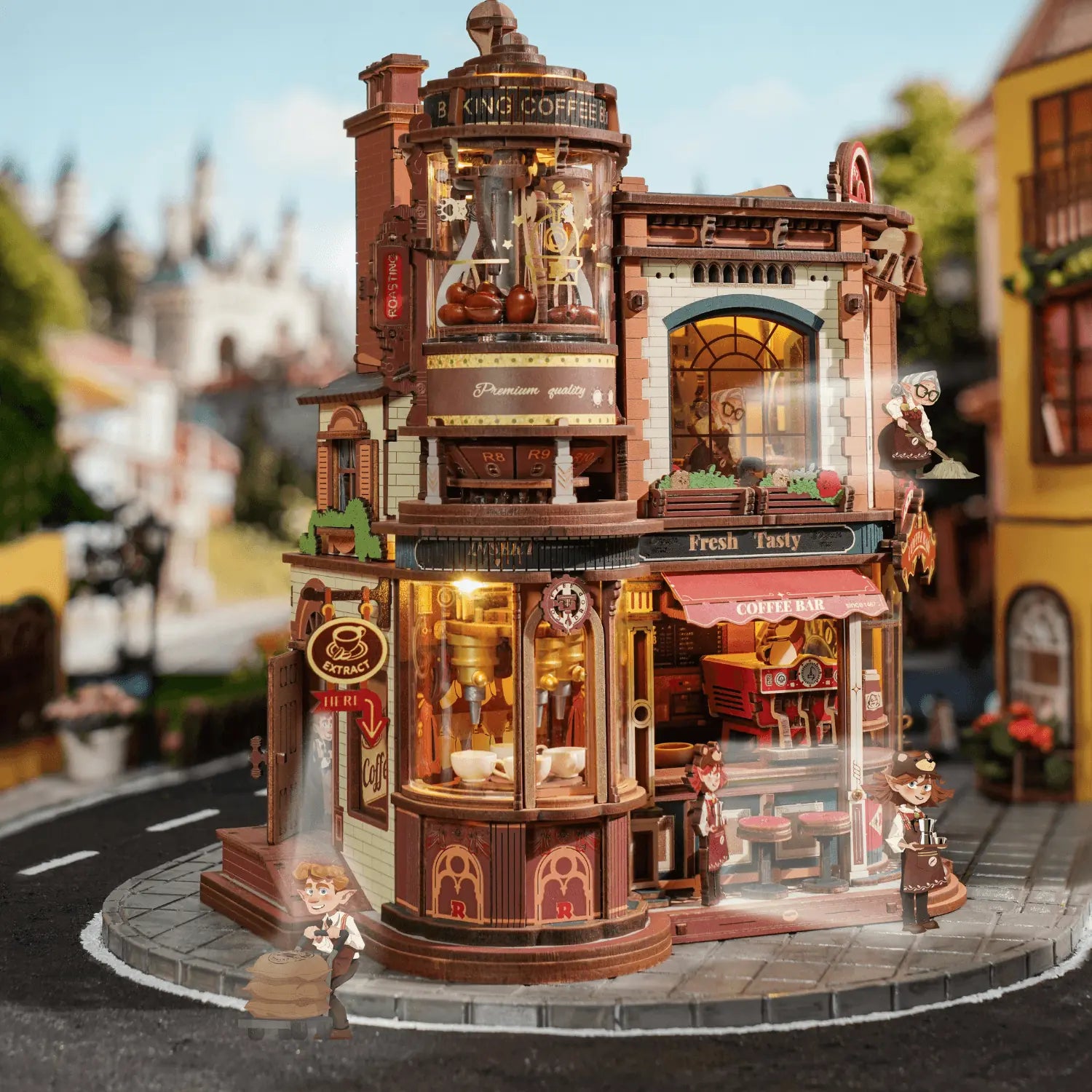 Dream Coffee Factory 3D Wooden Model Kit with Lights - Mechanical Model Kit by Robotime