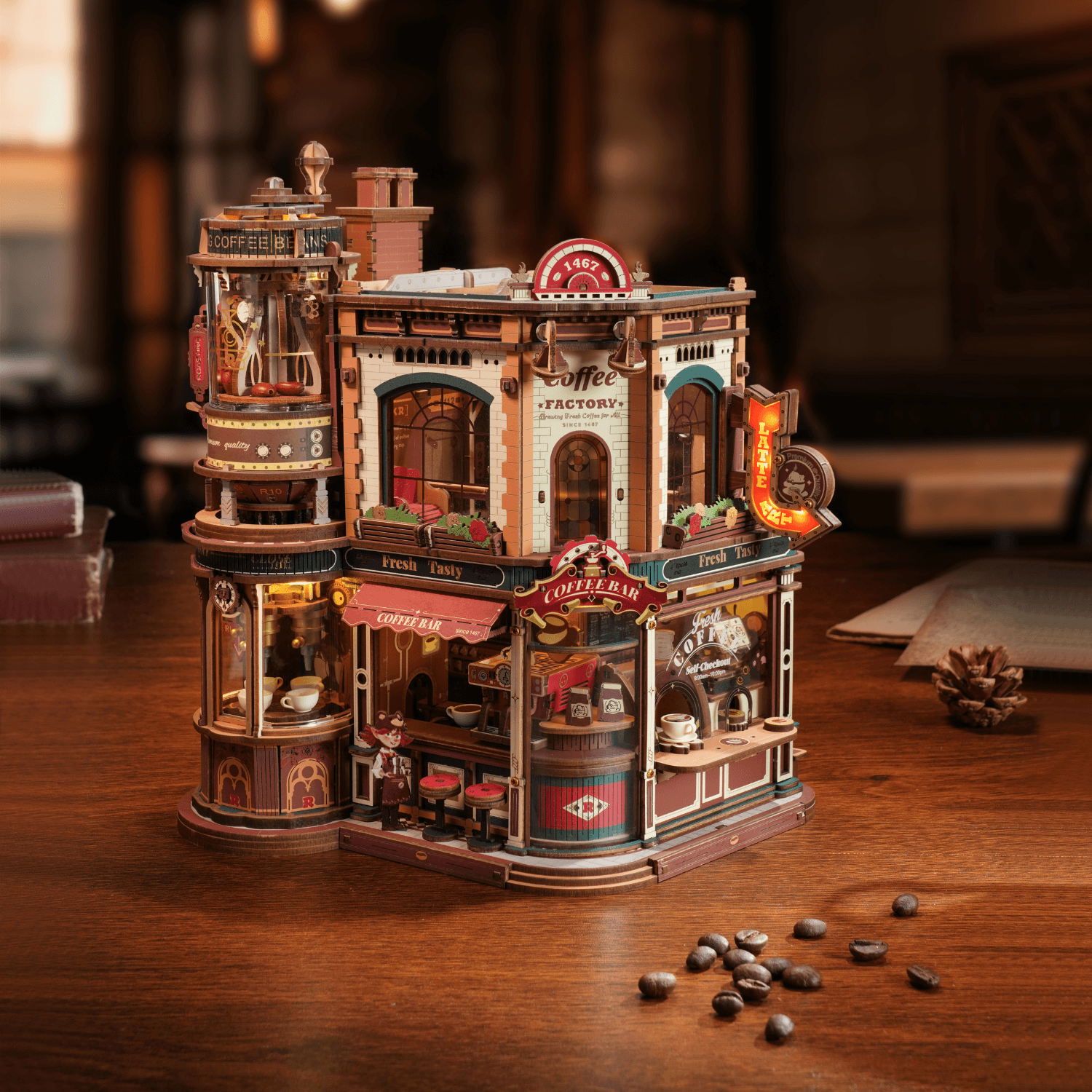 Dream Coffee Factory Mechanical Wooden Puzzle by Robotime