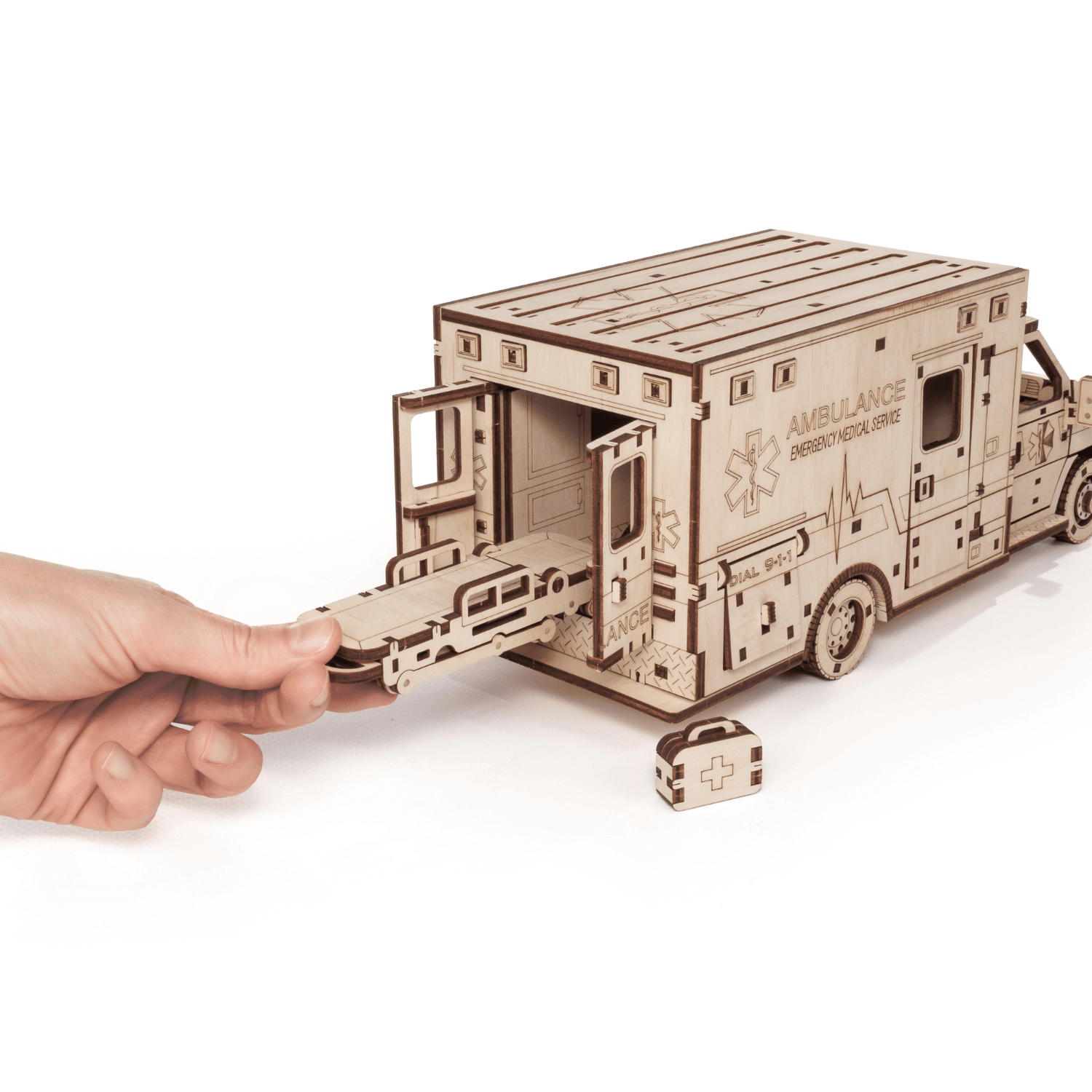 Ambulance Mechanische houten puzzel Eco-Wood-Art