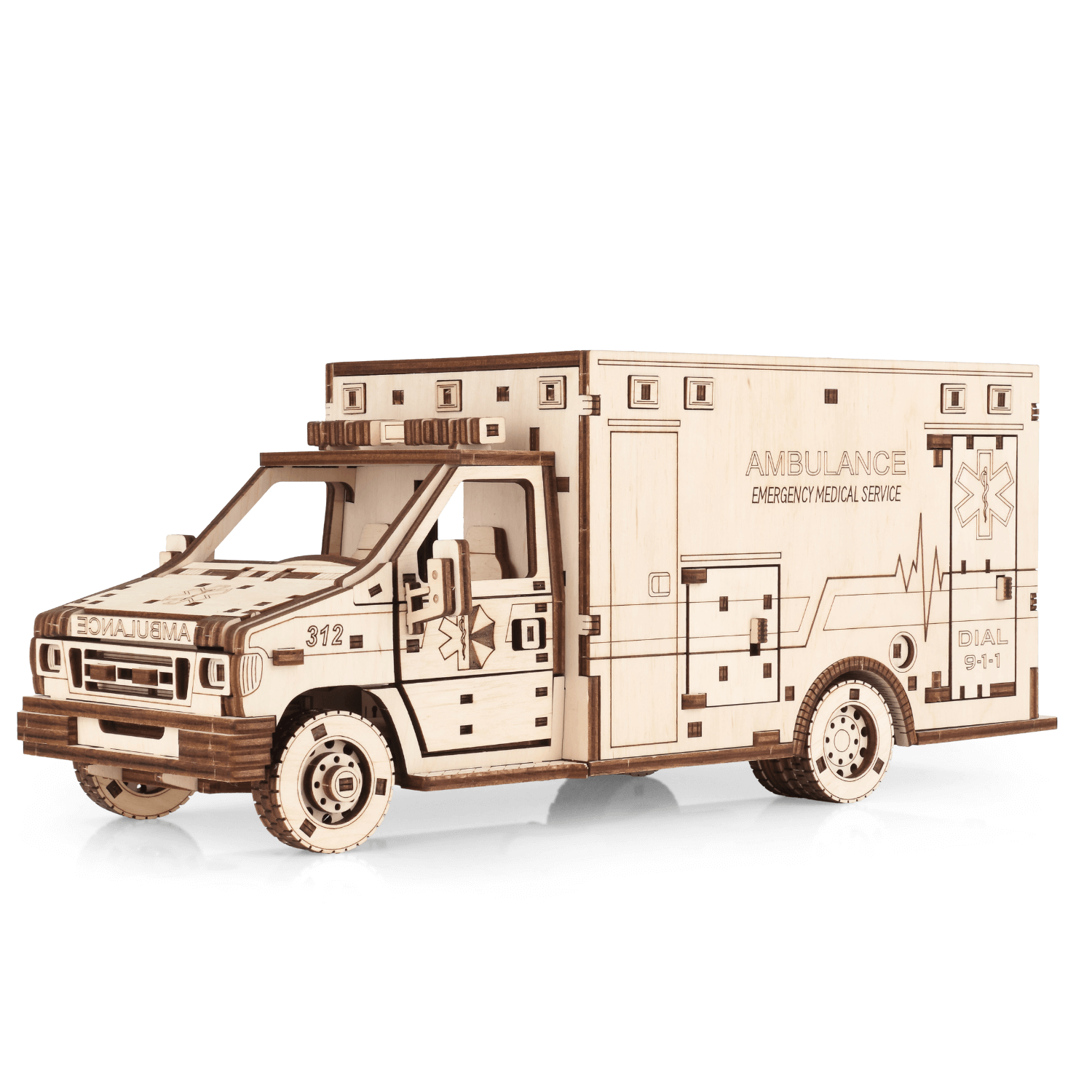 Ambulance Mechanische houten puzzel Eco-Wood-Art