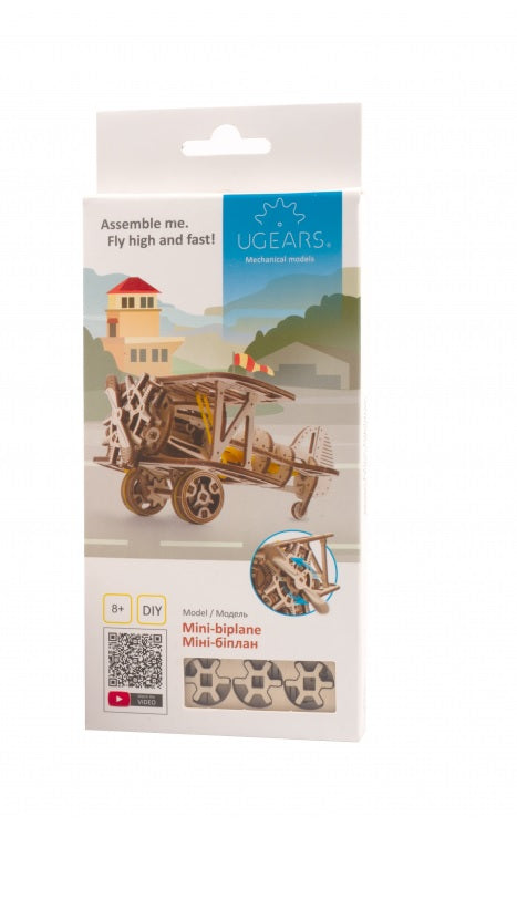 Mini biplan puzzle mécanique en bois Ugears