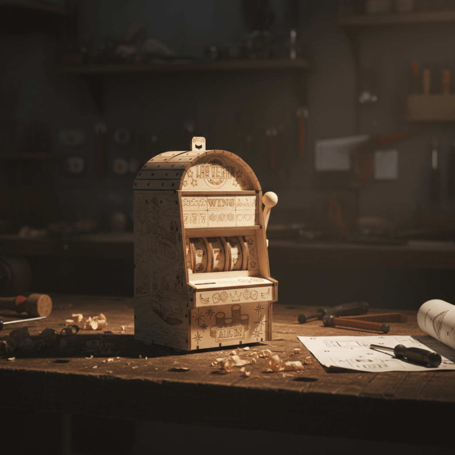 Eenarmige bandiet Mechanische houten puzzel Eco-Wood-Art