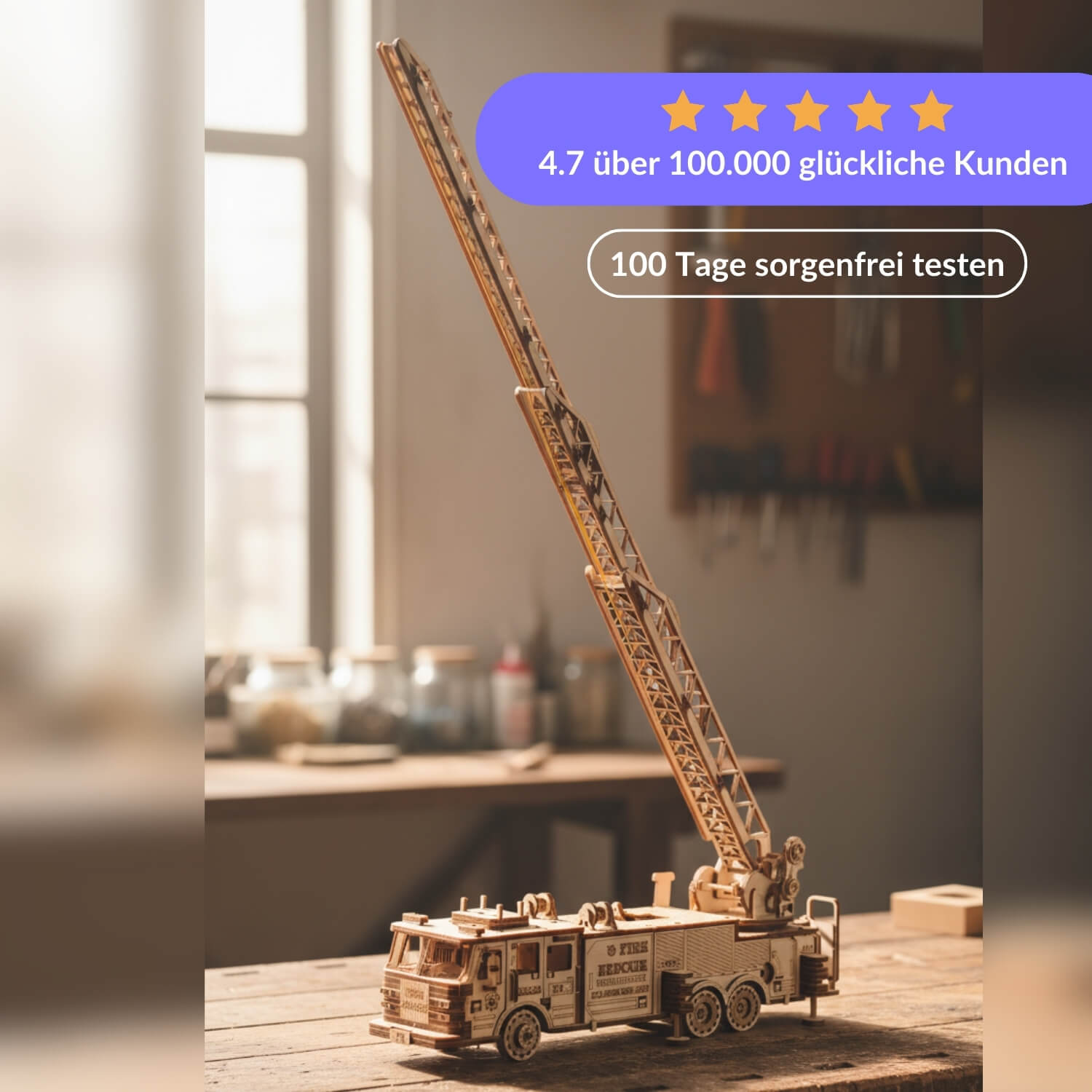 Fire Truck Starter Set Mechanical Wooden Puzzle Eco-Wood-Art