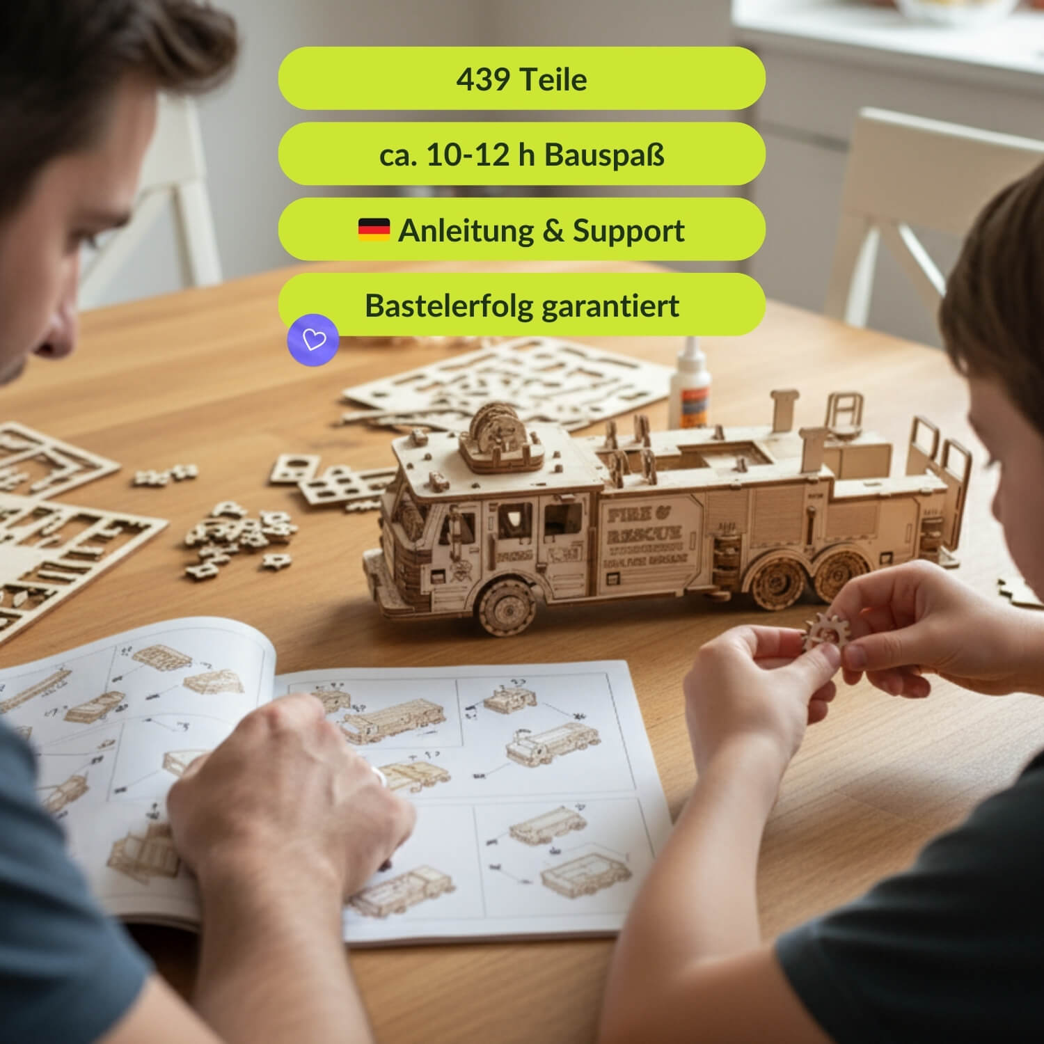 Fire Truck Starter Set Mechanical Wooden Puzzle Eco-Wood-Art