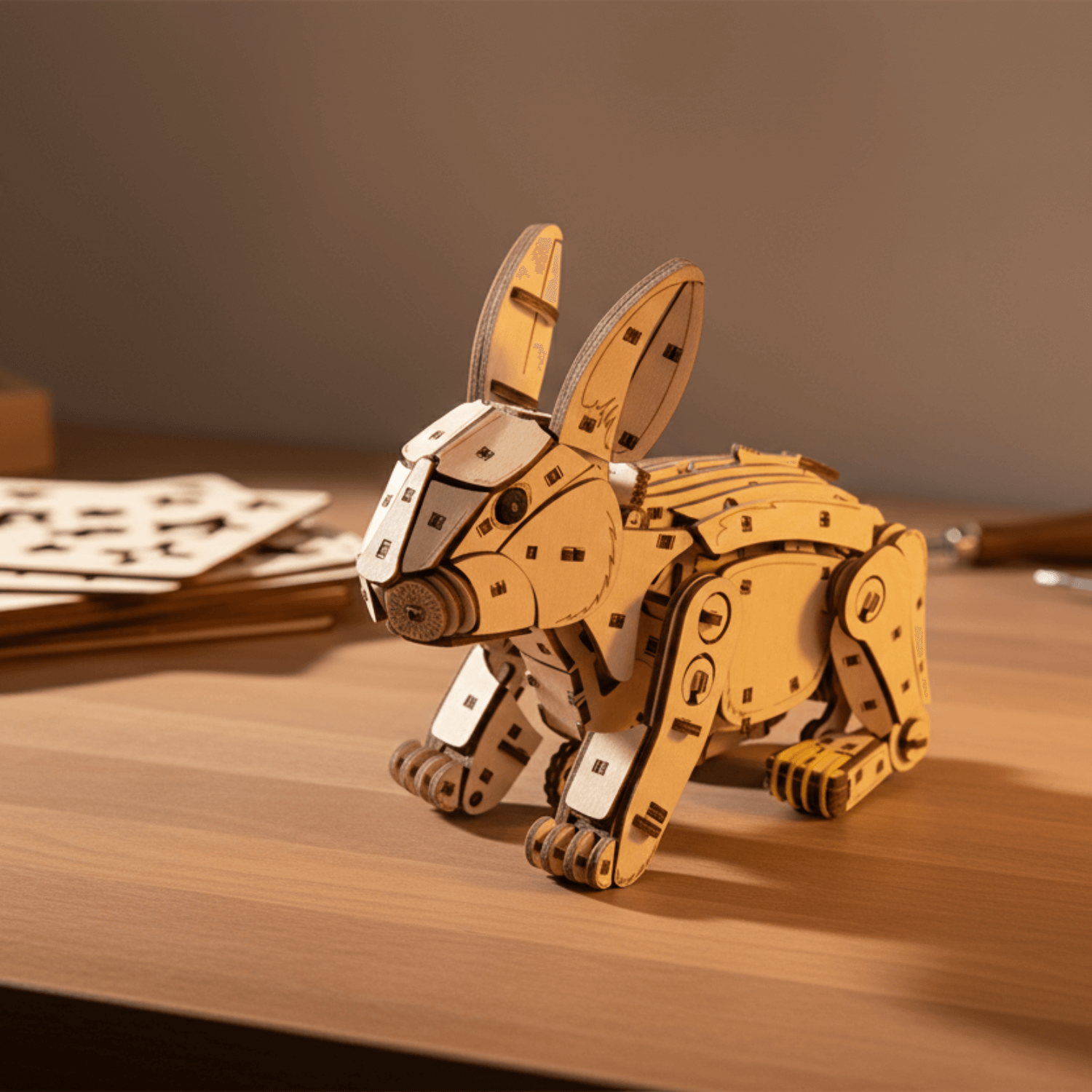 Mechanisch konijn Mechanische houten puzzel Eco-Wood-Art