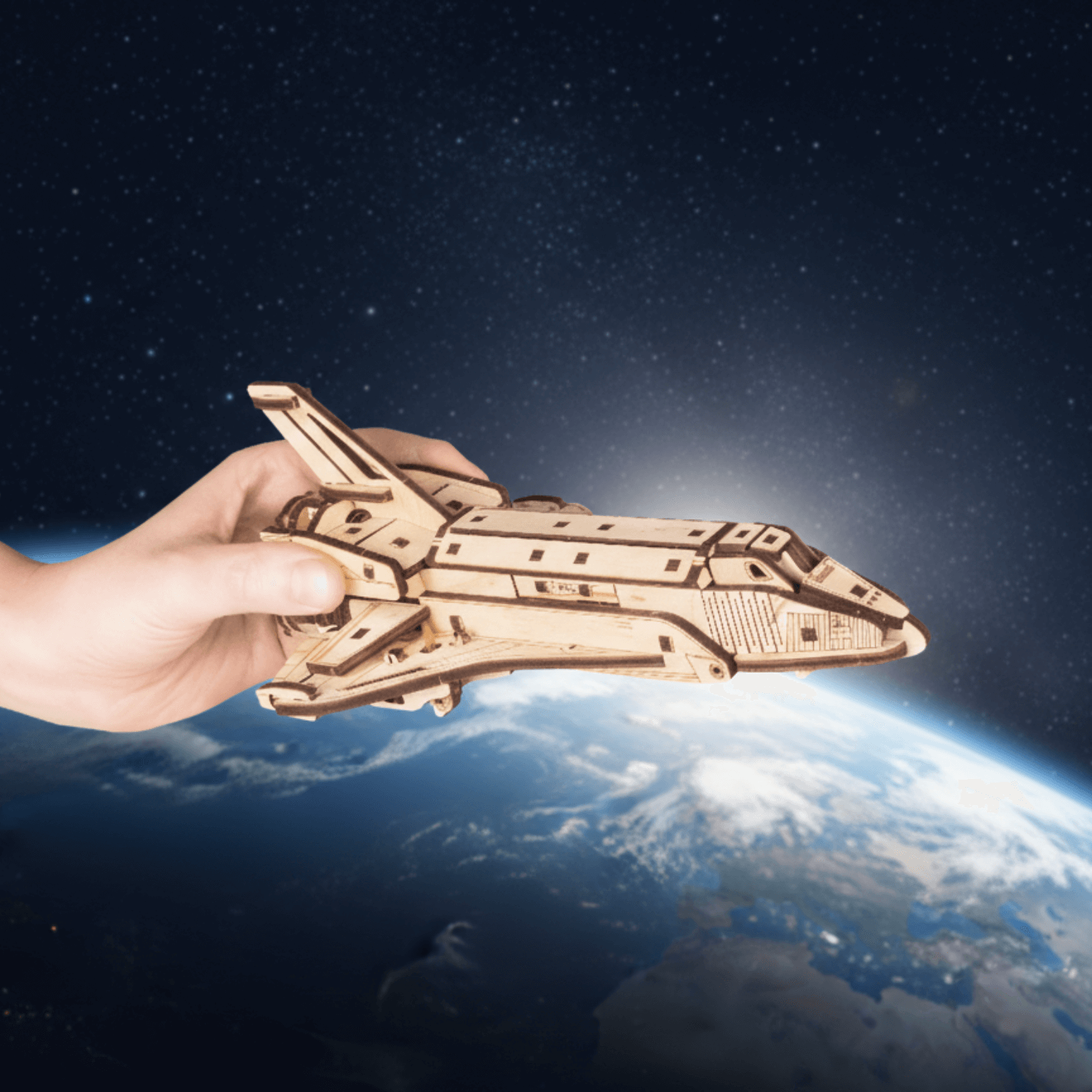 Space Shuttle Mechanische houten puzzel Eco-Wood-Art