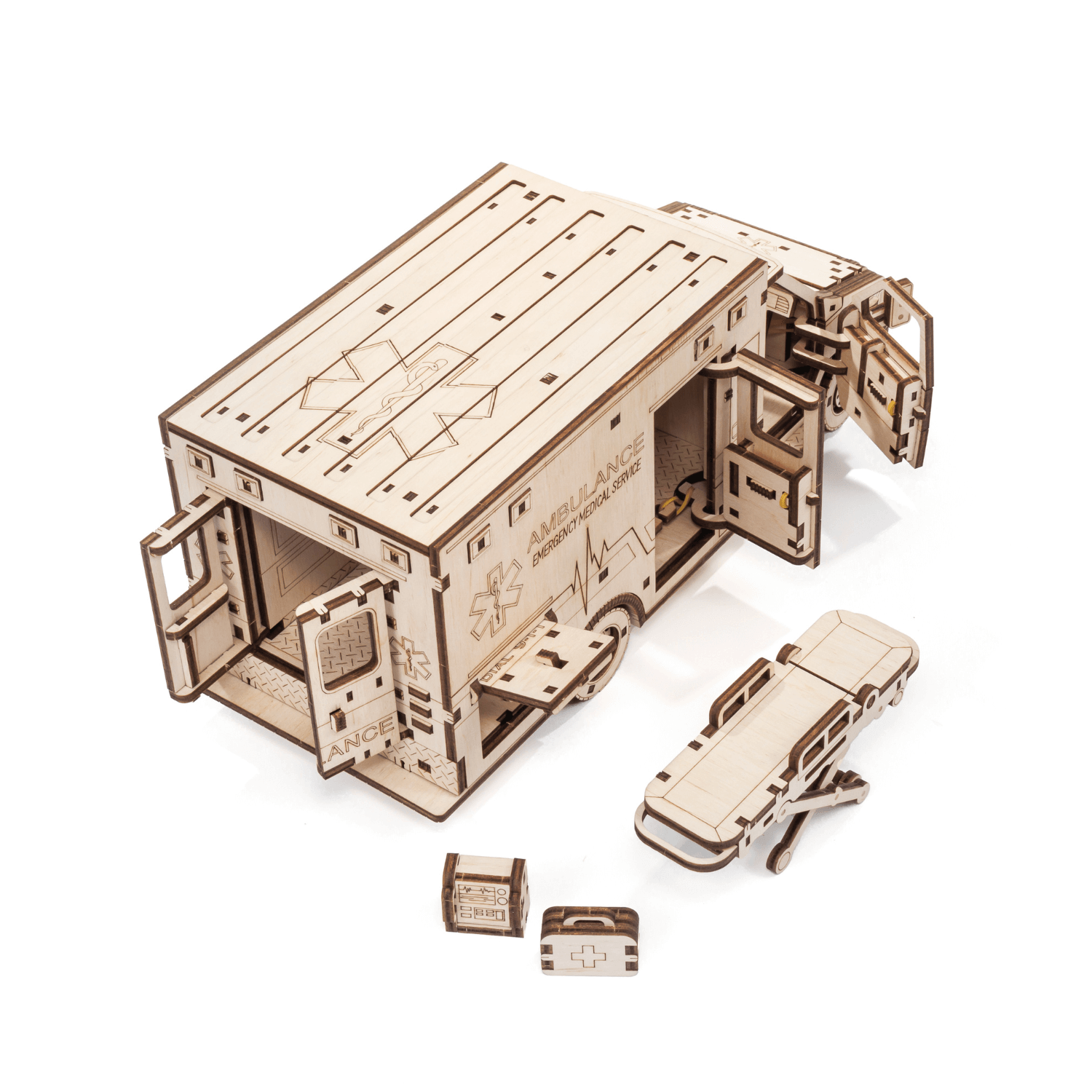 Ambulance Mechanische houten puzzel Eco-Wood-Art