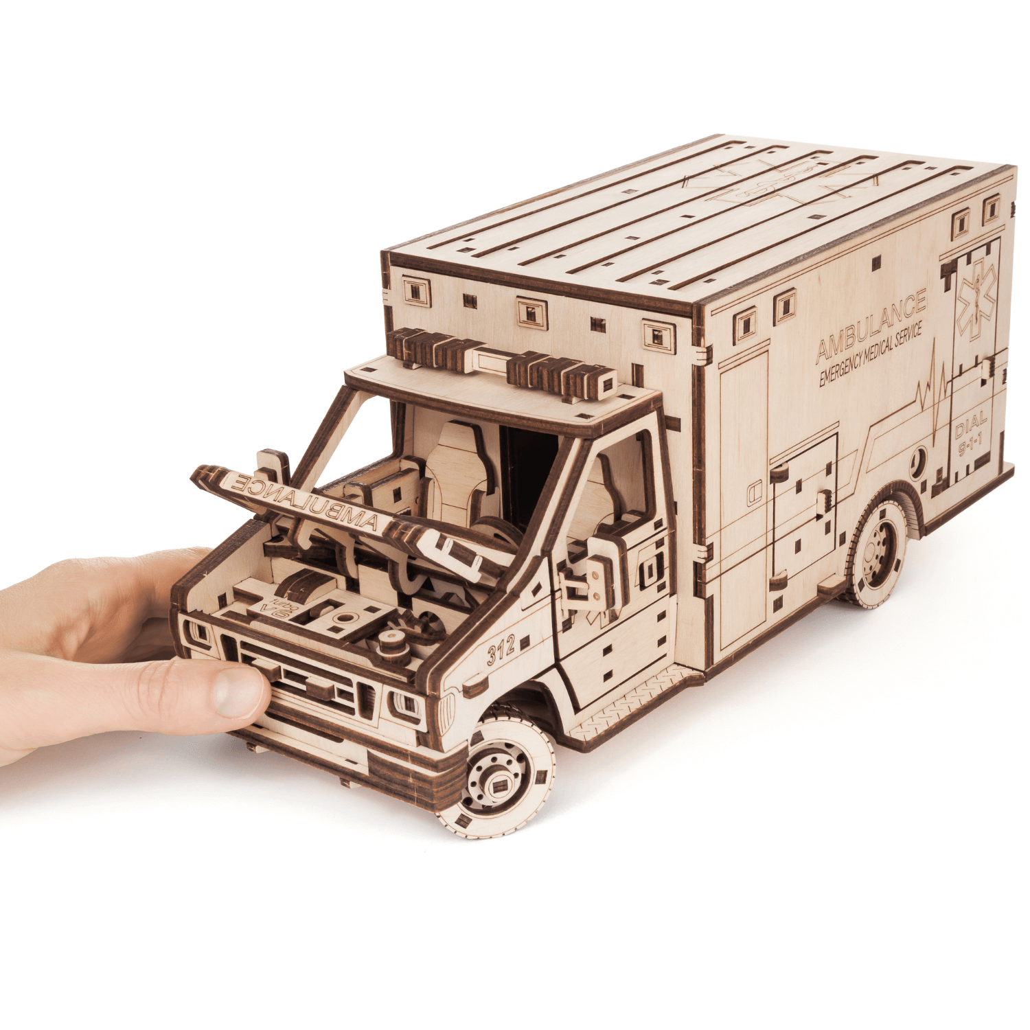 Ambulance Mechanische houten puzzel Eco-Wood-Art