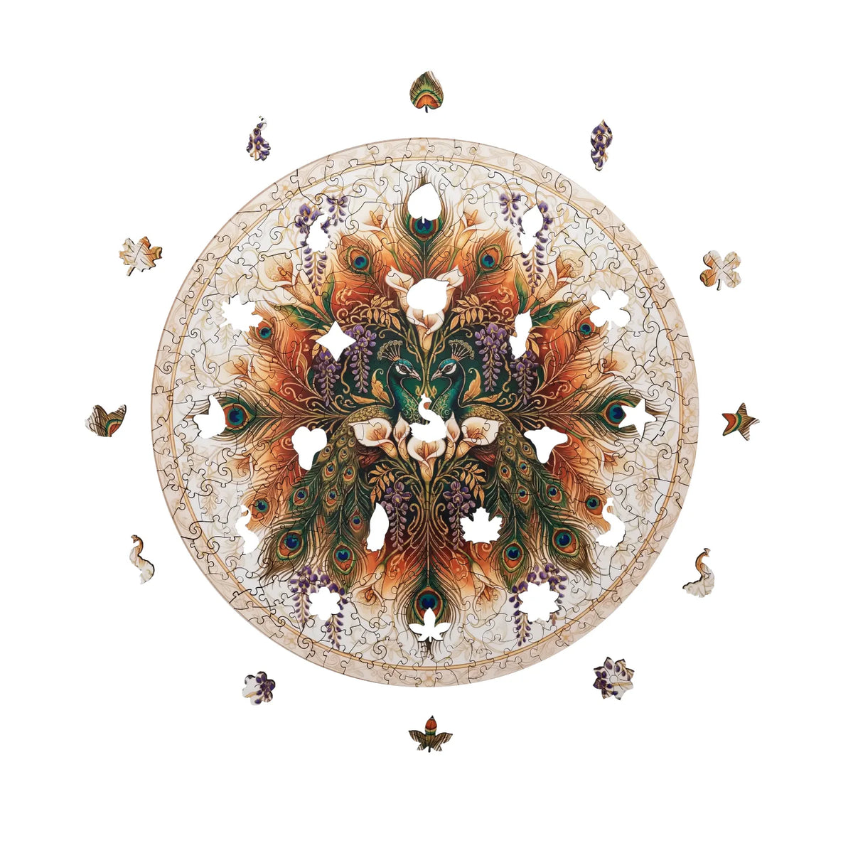 Golden Peacocks in Art Nouveau Mandala Wooden Puzzle (2D) MagicHolz