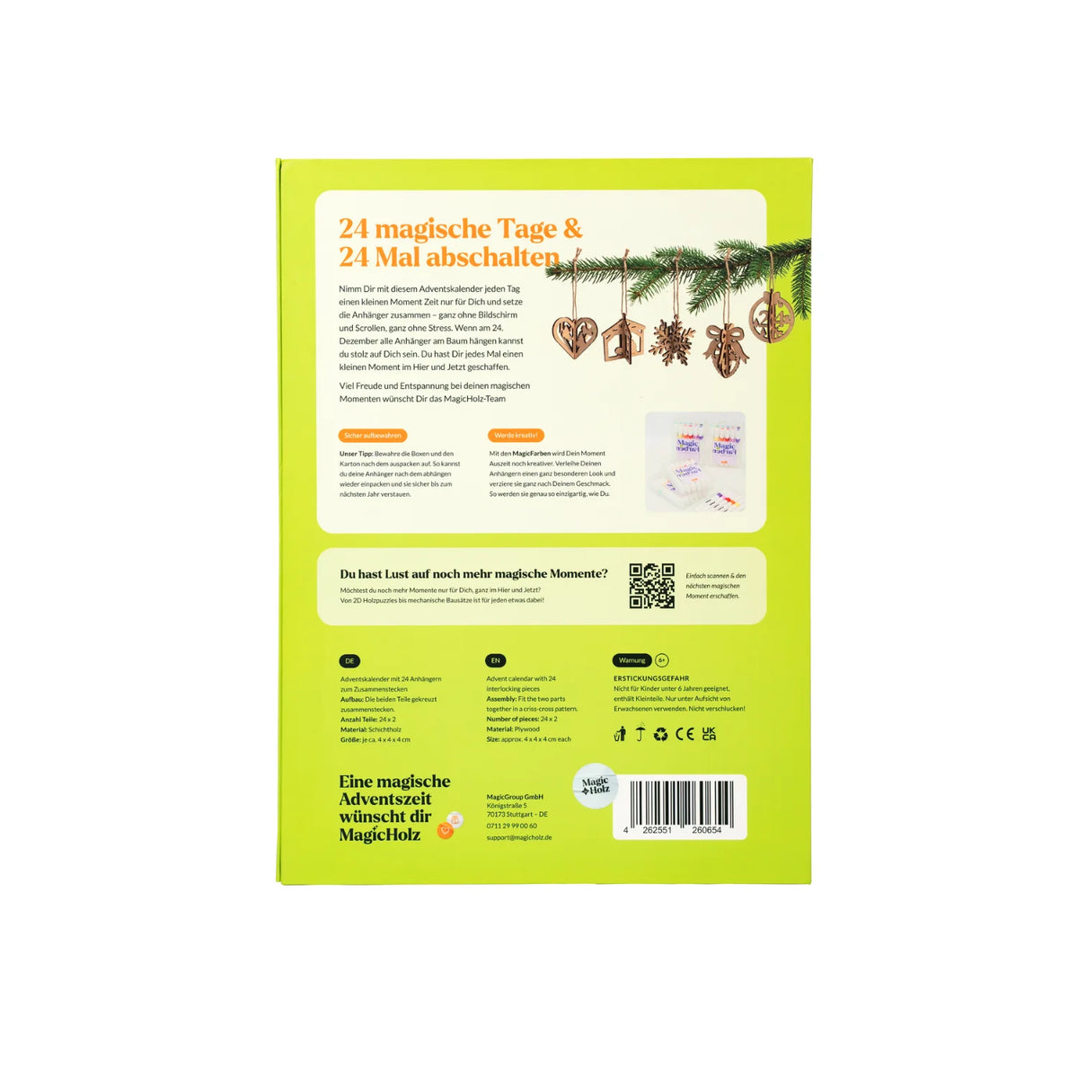 Back of the package with examples of the wooden tags and product information