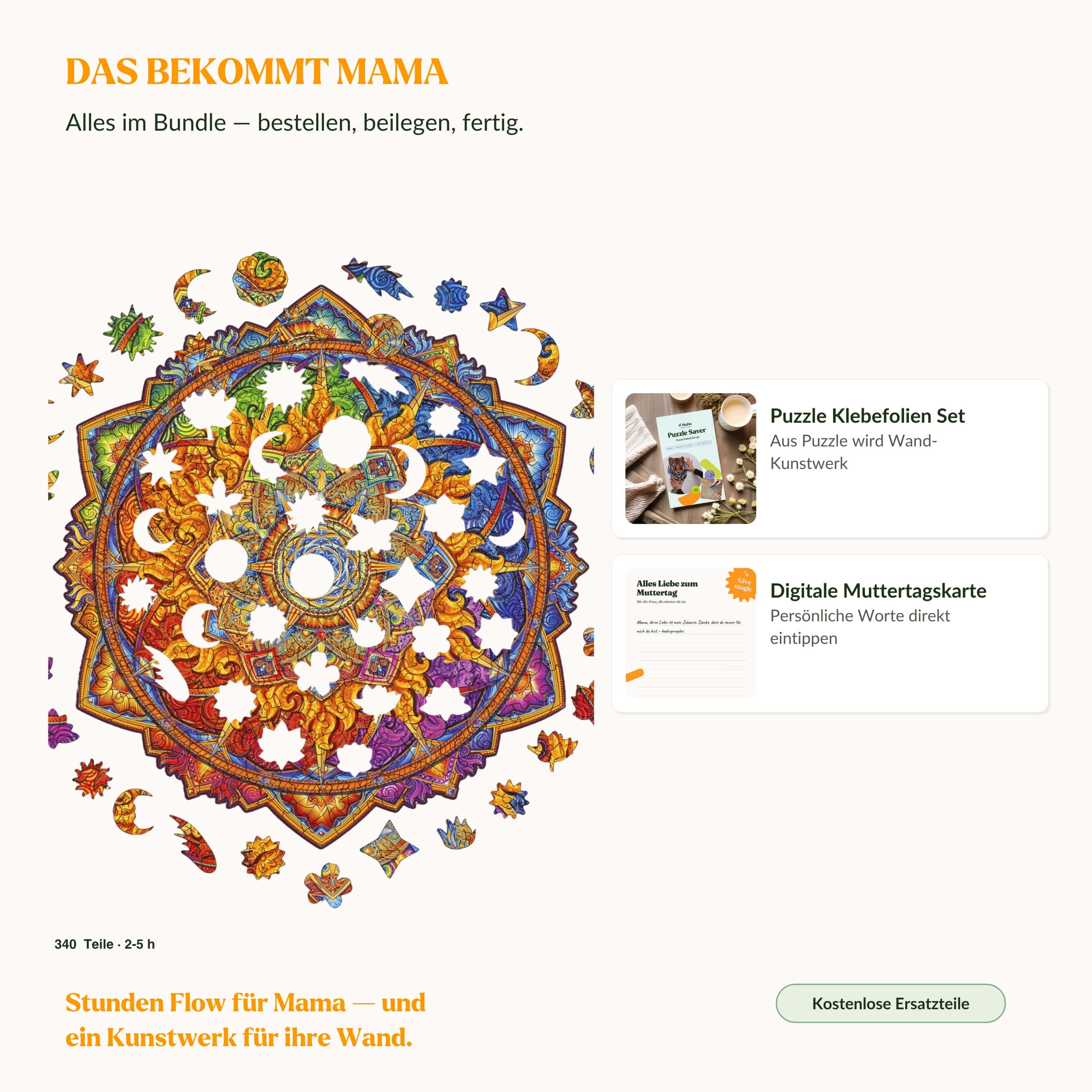 Soleil levant — Puzzle mandala pour la fête des mères, puzzle en bois (2D) MagicHolz