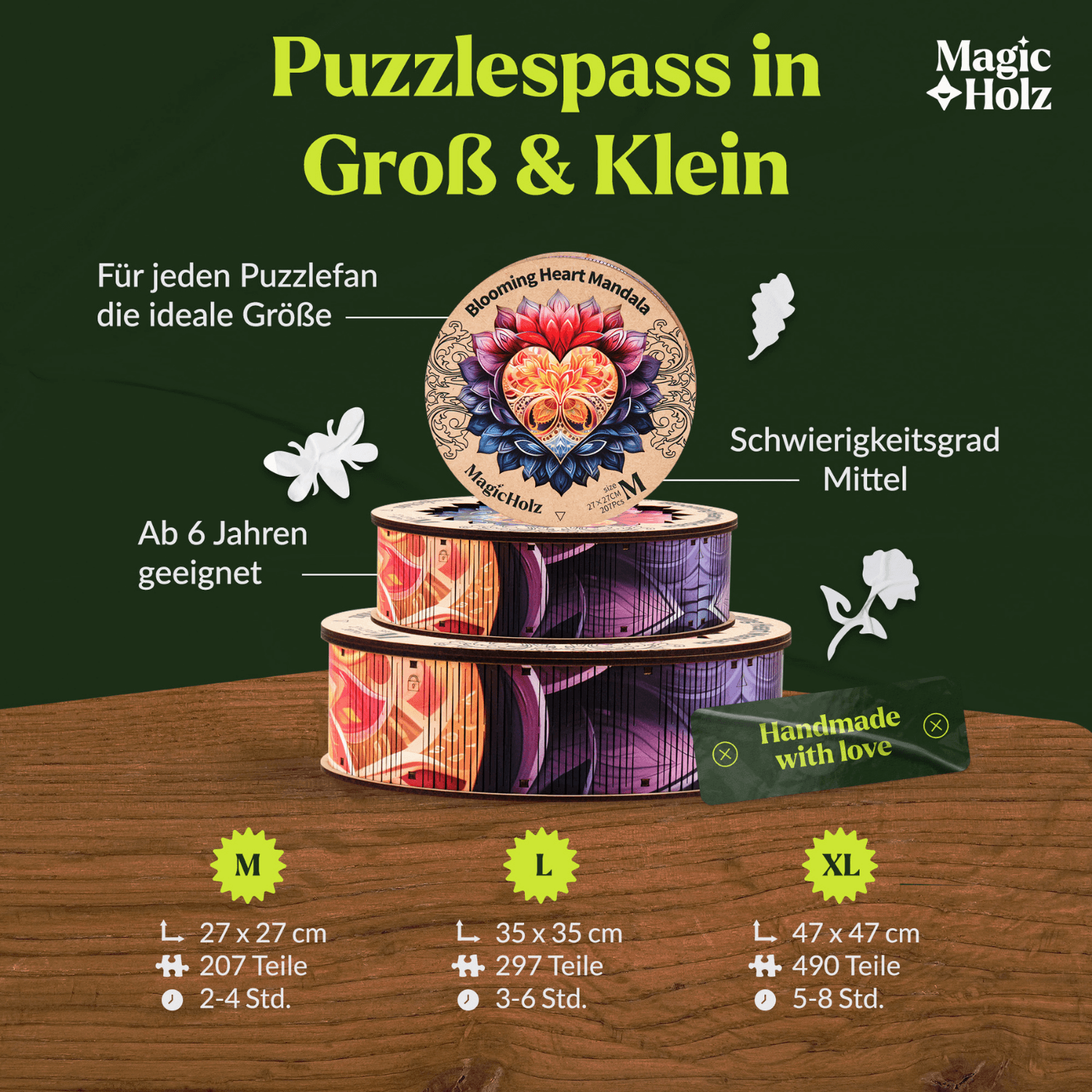 Cœur fleuri | Puzzle en bois Mandala MagicHolz