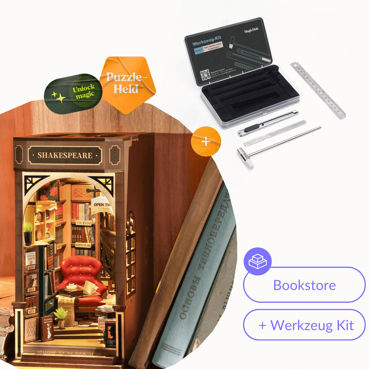 Bookstore | Diorama | Rolife Diorama Robotime Starter Kit | Book Nook + Werkzeug