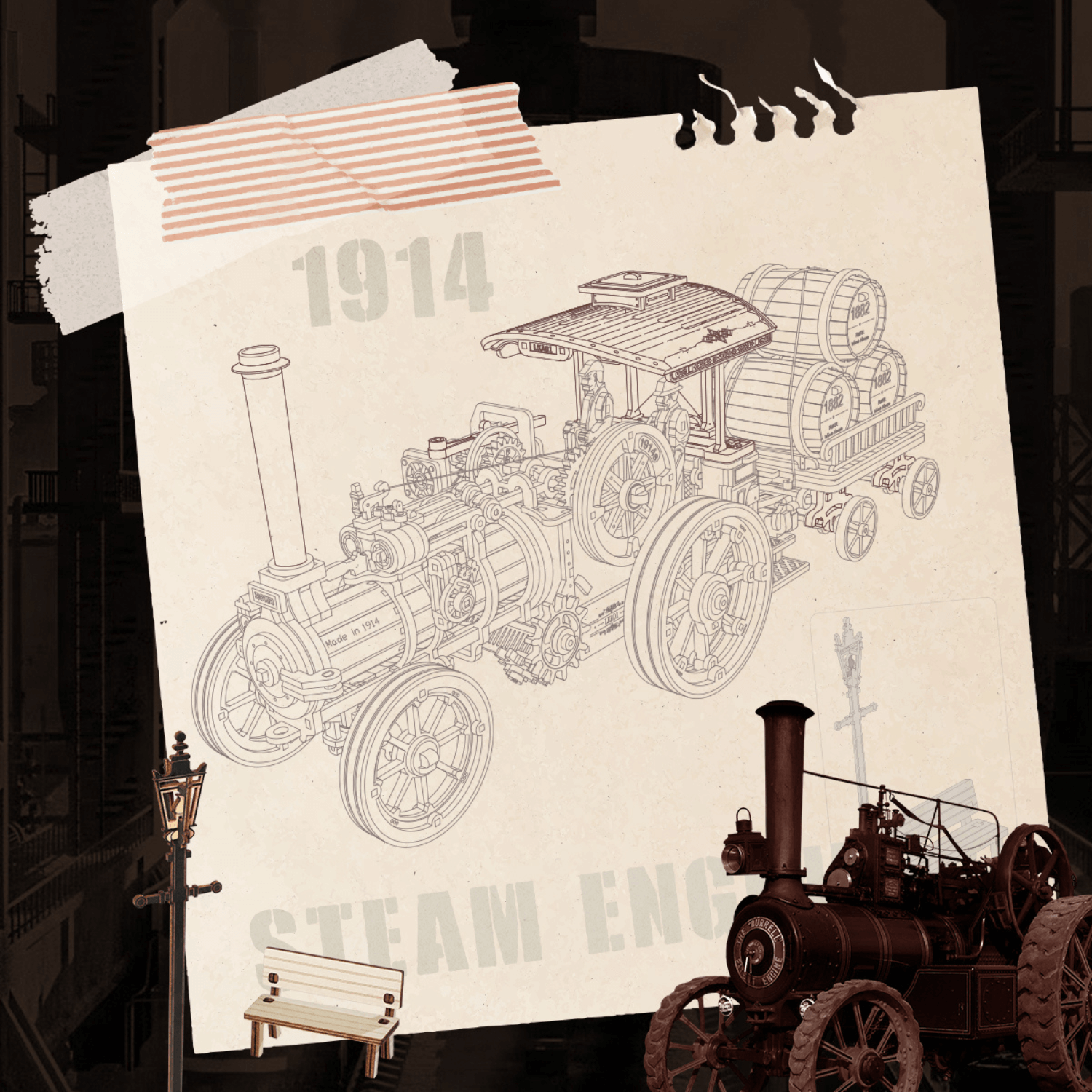 Dampfmaschine | Steam Engine ROKR-Mechanisches Holzpuzzle-Robotime--