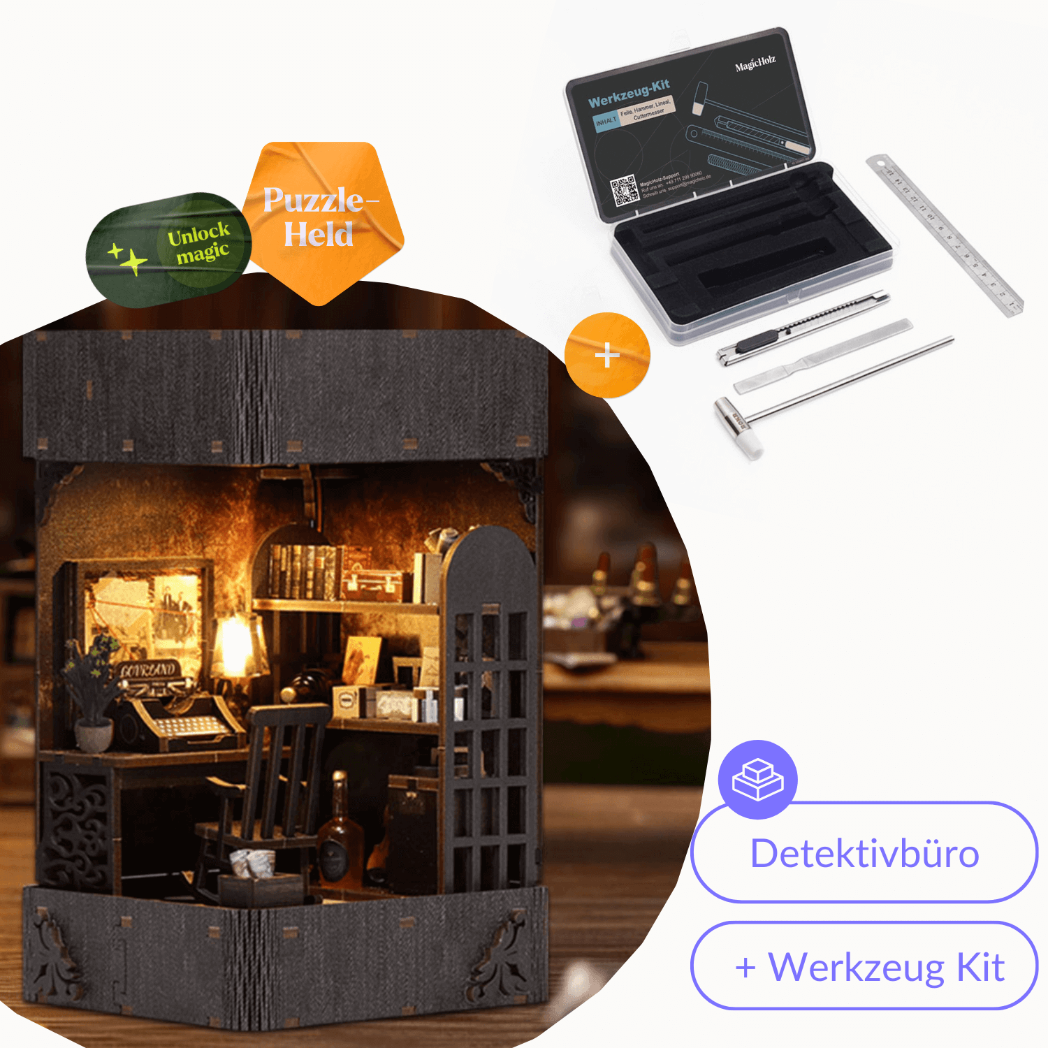 Detektivbüro | Diorama | Book Nook Diorama MagicHolz Starter Kit | Book Nook + Werkzeug