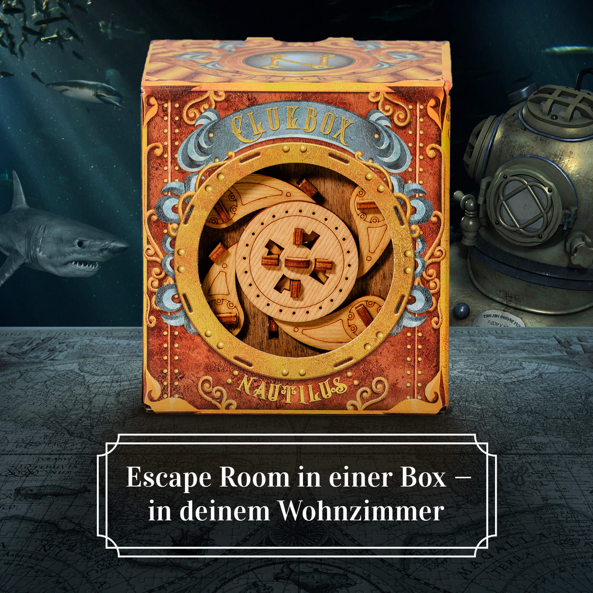 Cluebox "Captain Nemo's Nautilus" Escape Room Spiel iDventure