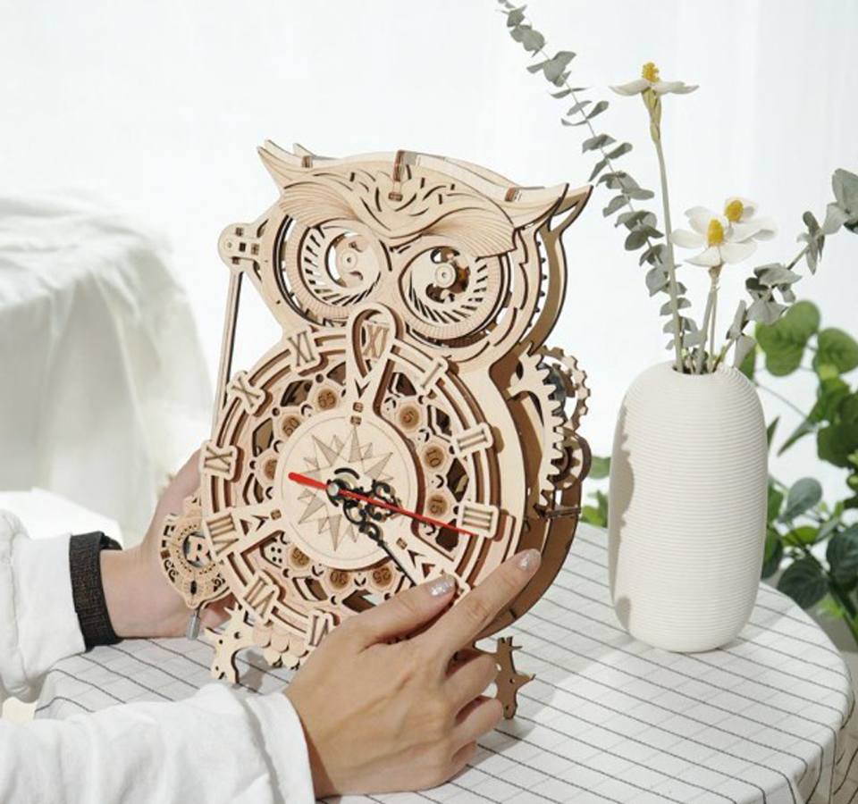 Eulen Puzzle als Pendeluhr Mechanisches Holzpuzzle Robotime