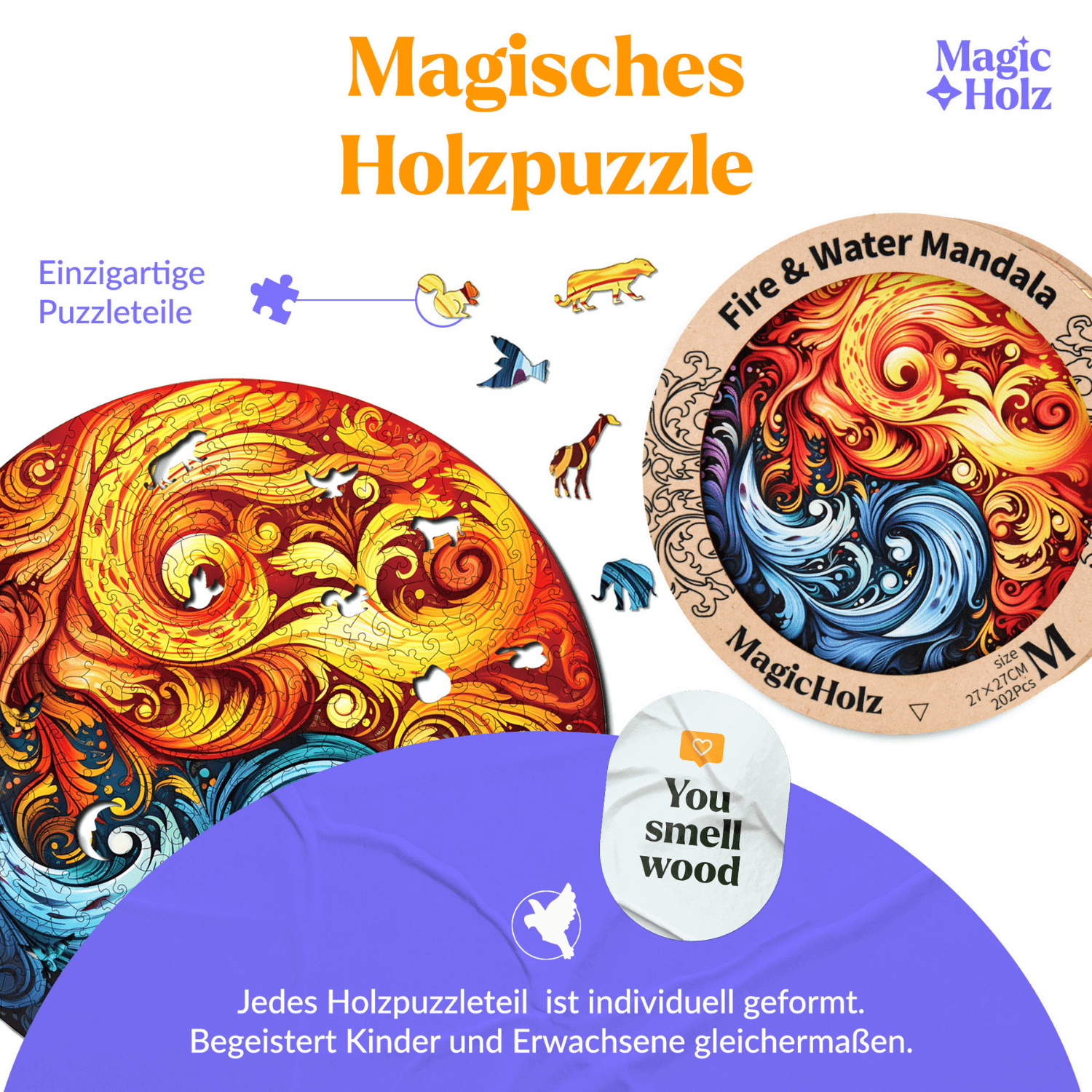 Feu et eau | Puzzle en bois Mandala MagicHolz