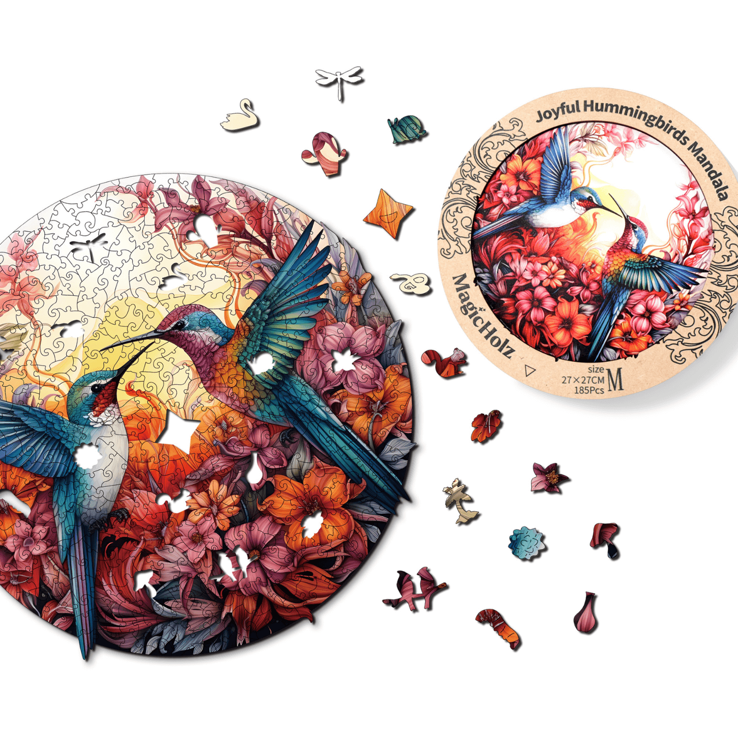 Happy hummingbirds | Mandala wooden puzzle MagicHolz