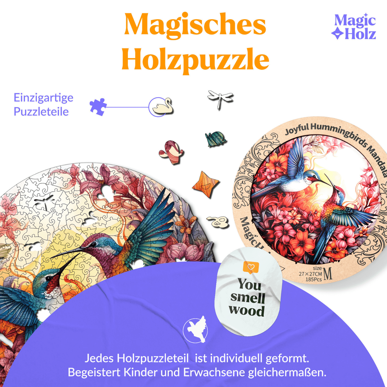 Happy hummingbirds | Mandala wooden puzzle MagicHolz