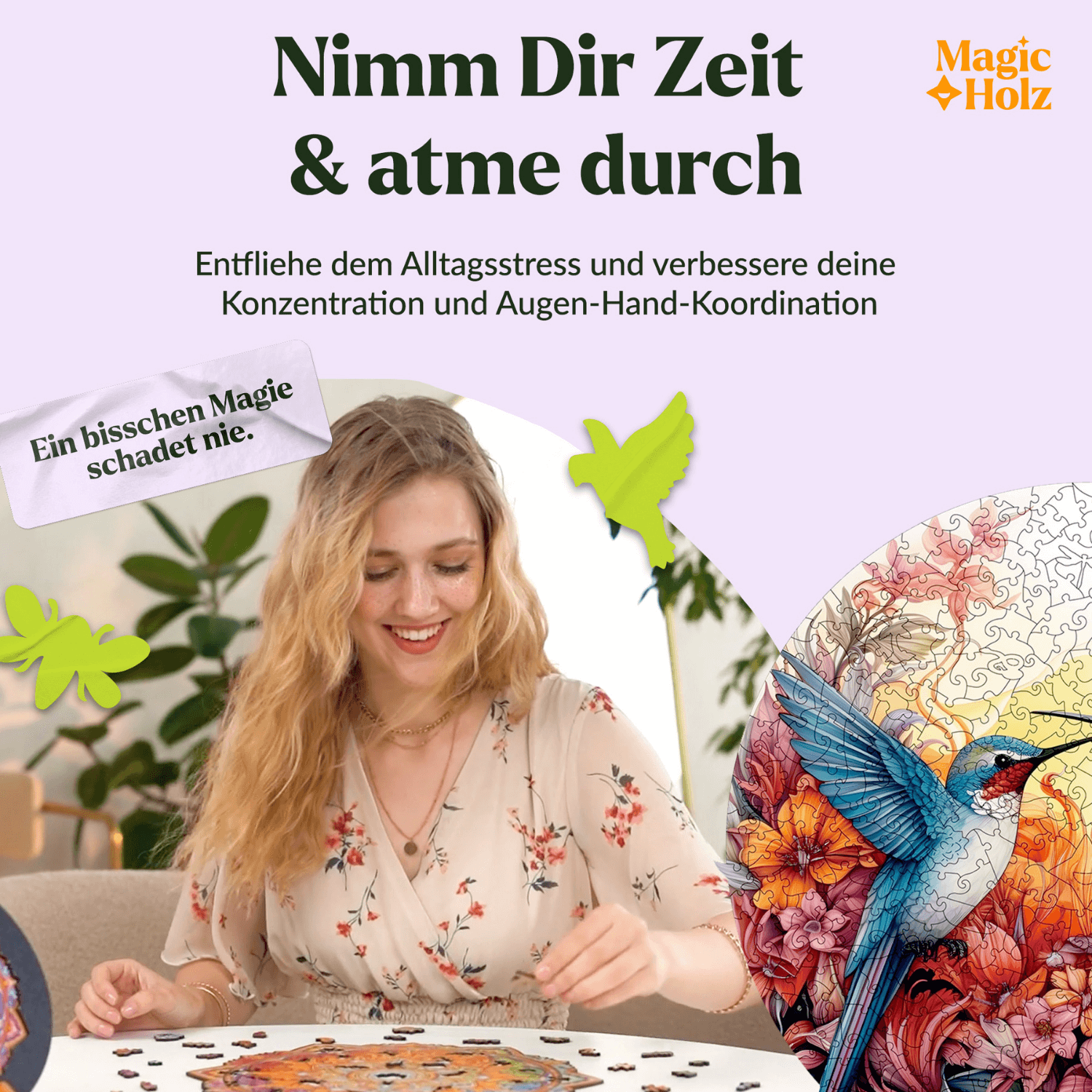 Happy hummingbirds | Mandala wooden puzzle MagicHolz