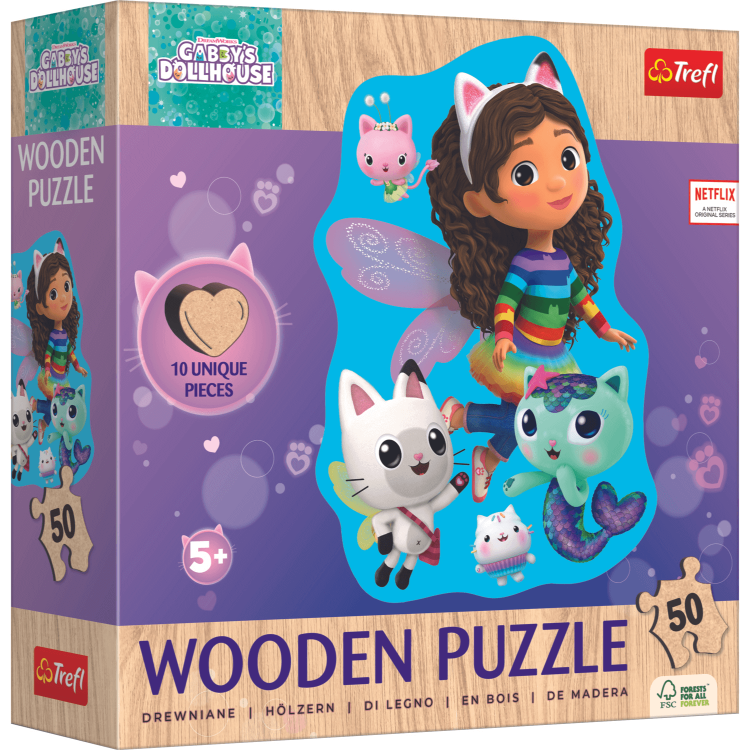 Gabby's friends | wooden puzzle 50 wooden puzzles TREFL
