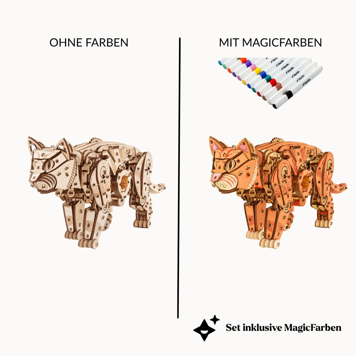 Chat en mouvement — Décoration en bois mécanique pour la fête des Mères Kit mécanique MagicHolz