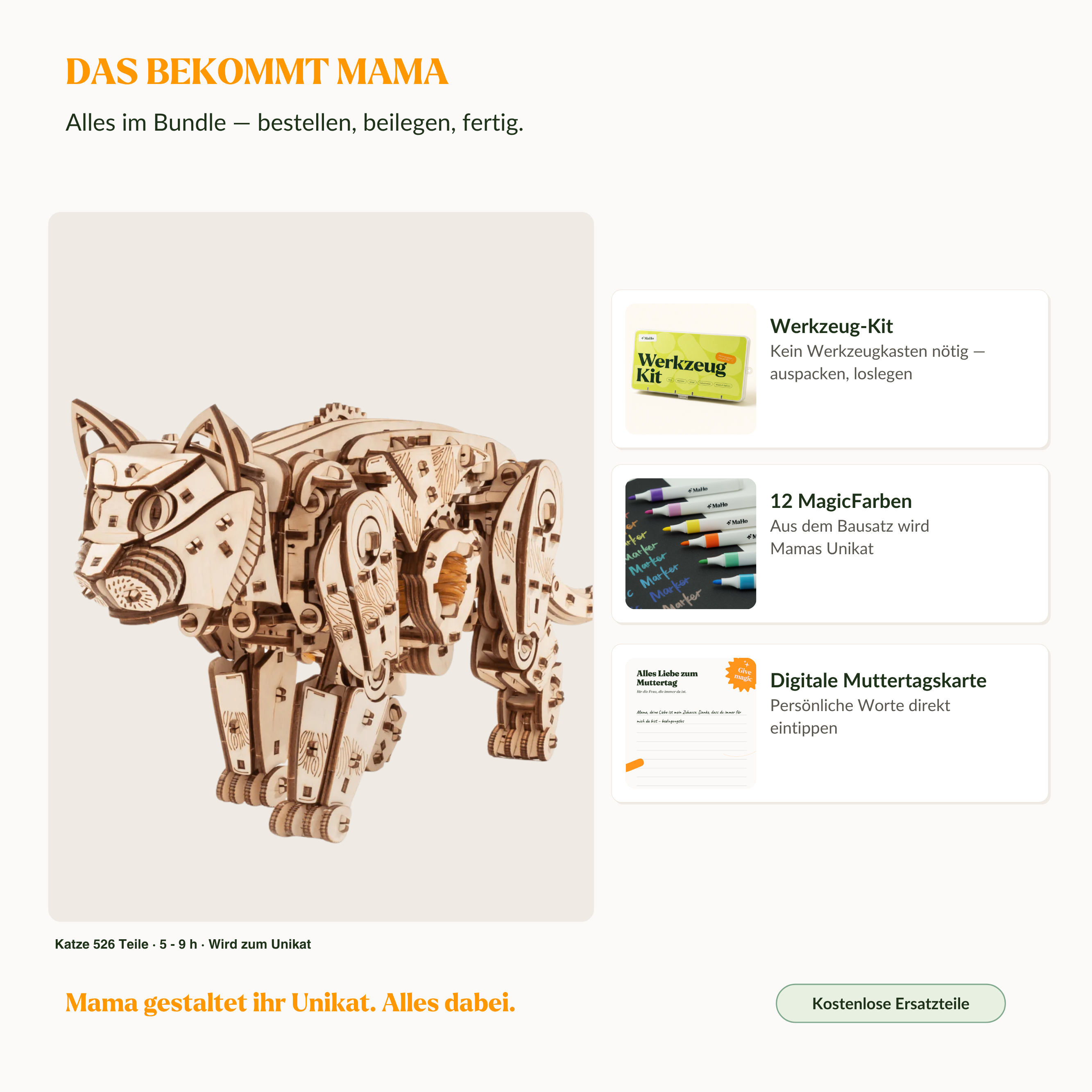 Chat en mouvement — Décoration en bois mécanique pour la fête des Mères Kit mécanique MagicHolz