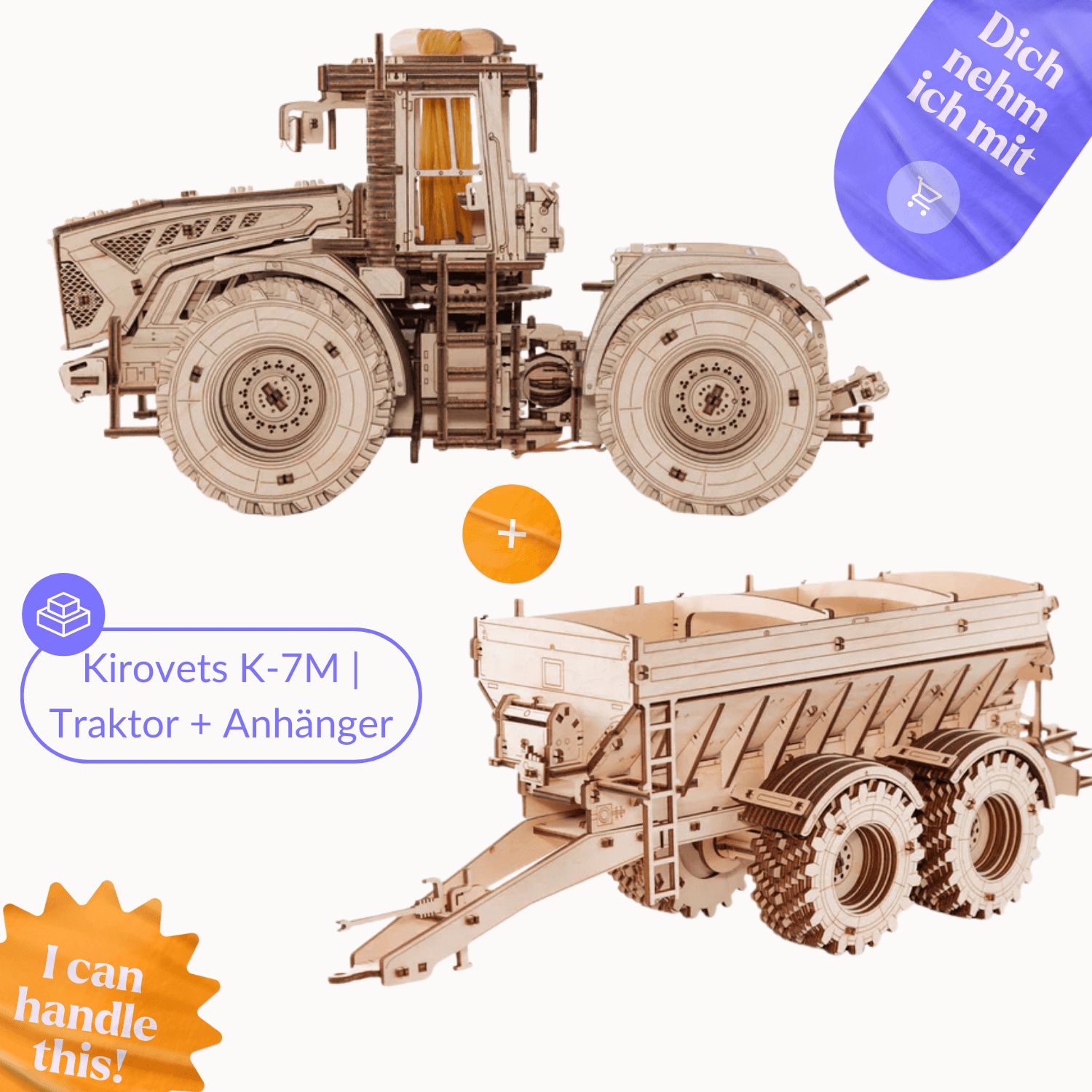Kirovets K-7M | Tracteur Puzzle mécanique en bois Eco-Wood-Art Kirovets K-7M | Tracteur + remorque