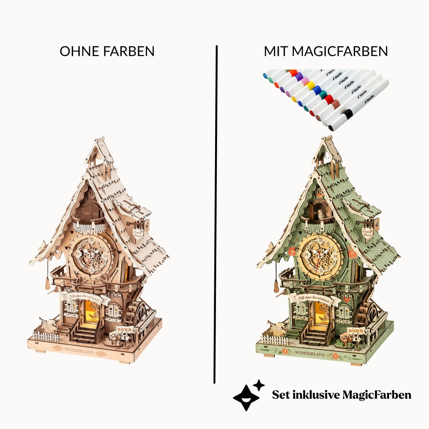 Die Zeit für Mama — Kuckucksuhr zum Bemalen Mechanischer Bausatz MagicHolz