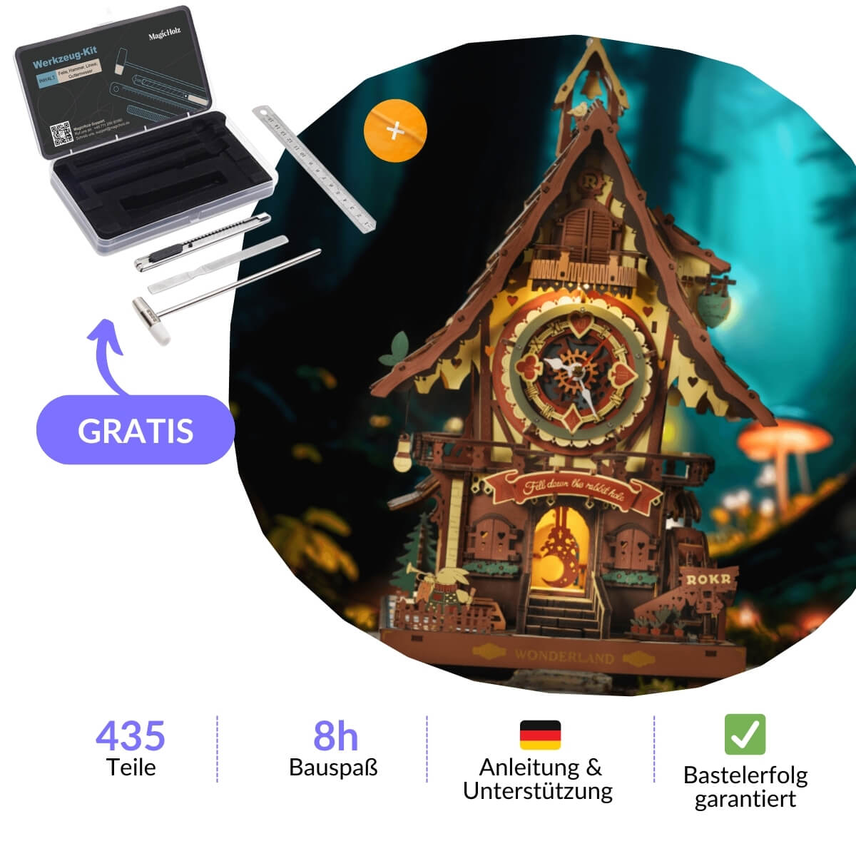 Kuckucksuhr 3D-Bausatz 3D Puzzle Robotime Kuckucksuhr & Profi-Werkzeug-Kit