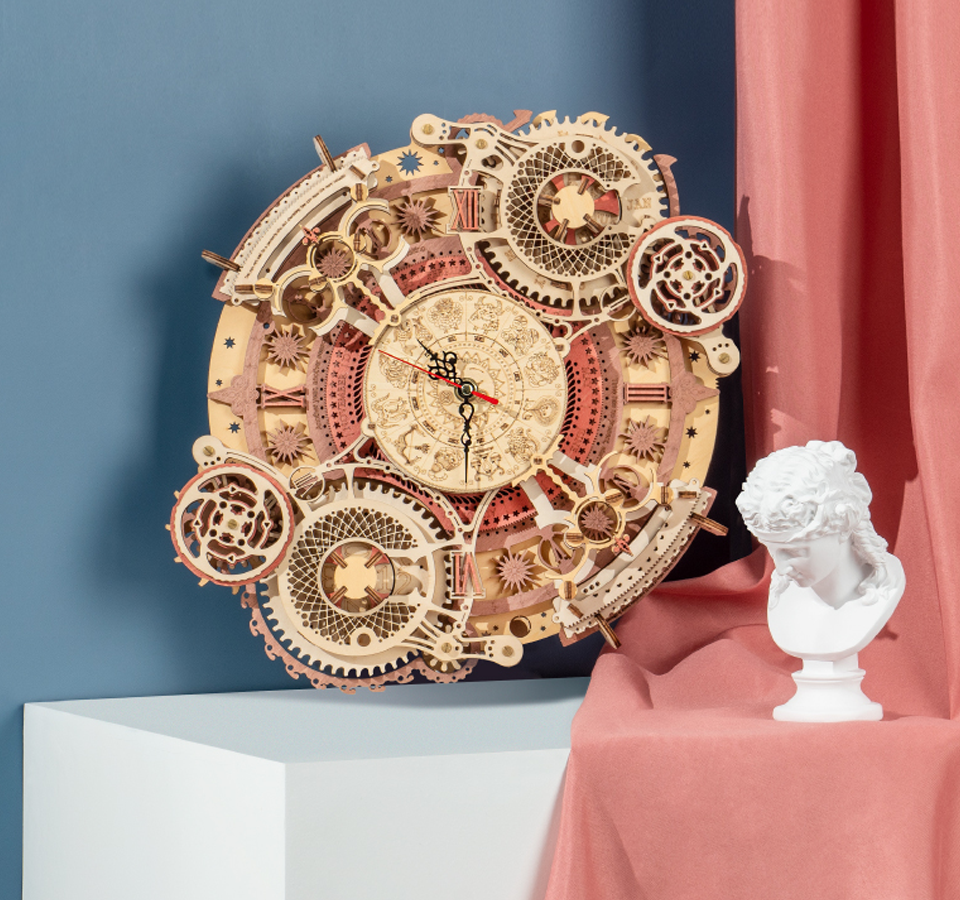Horloge murale et calendrier Zodiac Puzzle mécanique en bois Robotime
