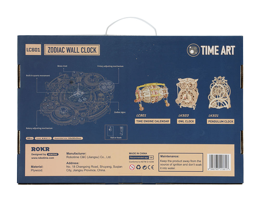 Horloge murale et calendrier Zodiac Puzzle mécanique en bois Robotime