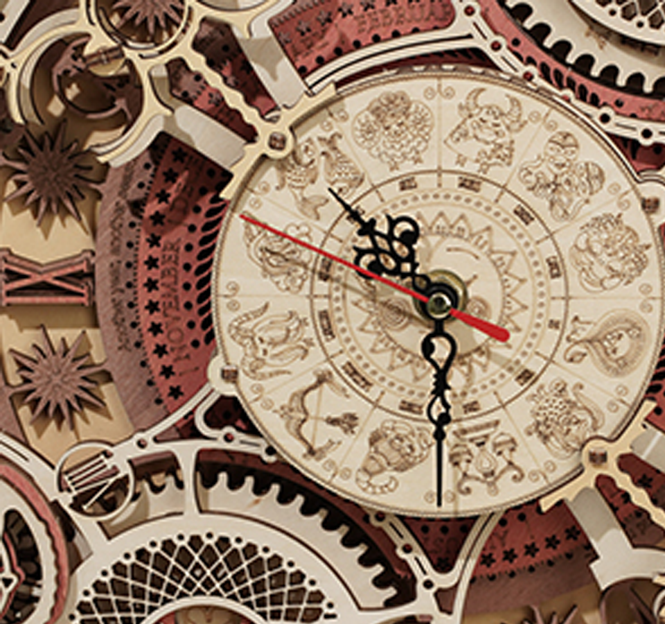 Horloge murale et calendrier Zodiac Puzzle mécanique en bois Robotime