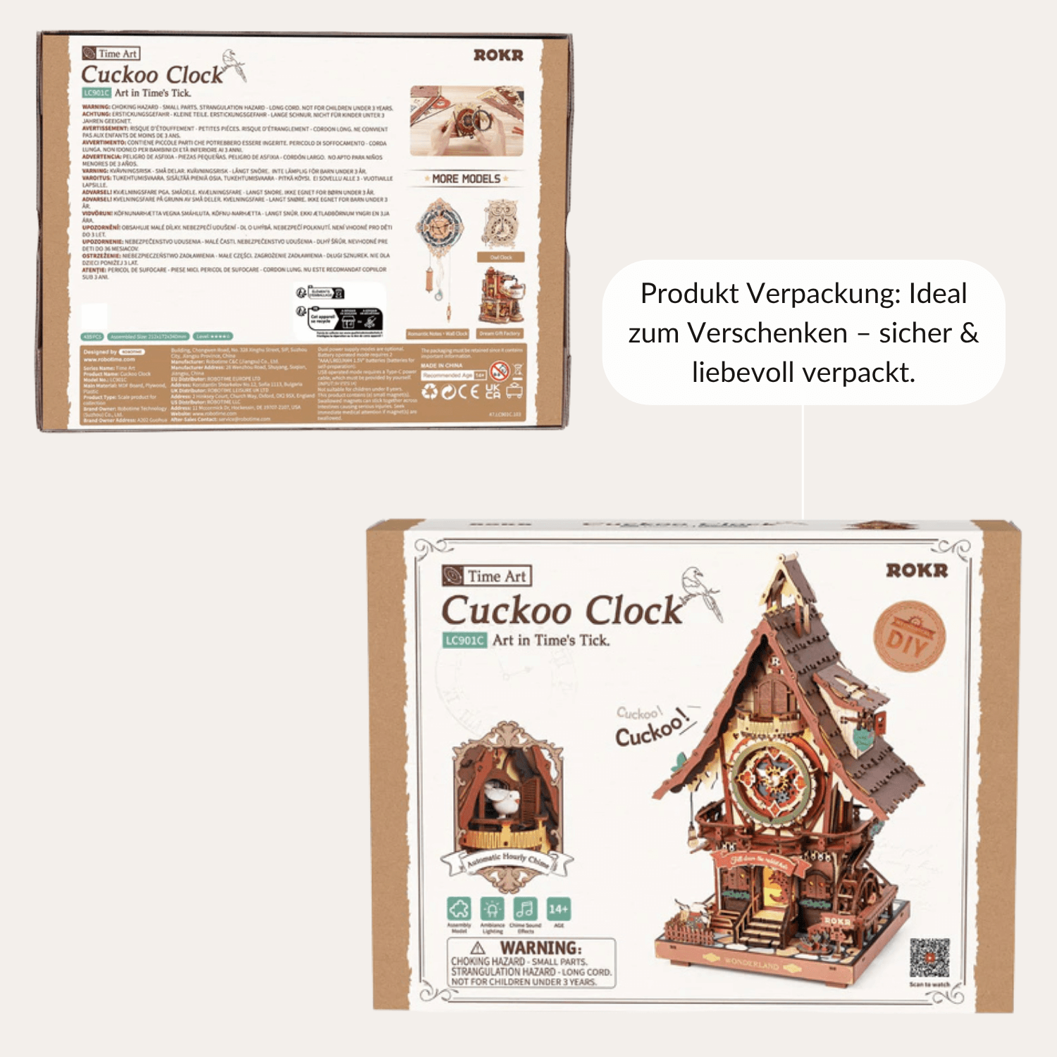 Kuckucksuhr – der Moment, wenn sie zum ersten Mal ruft Mechanisches Holzpuzzle Robotime