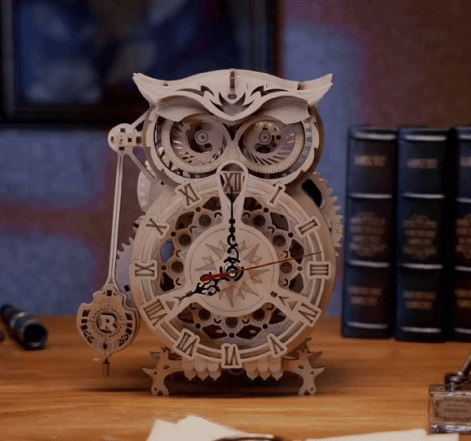 Eulen Puzzle als Pendeluhr Mechanisches Holzpuzzle Robotime