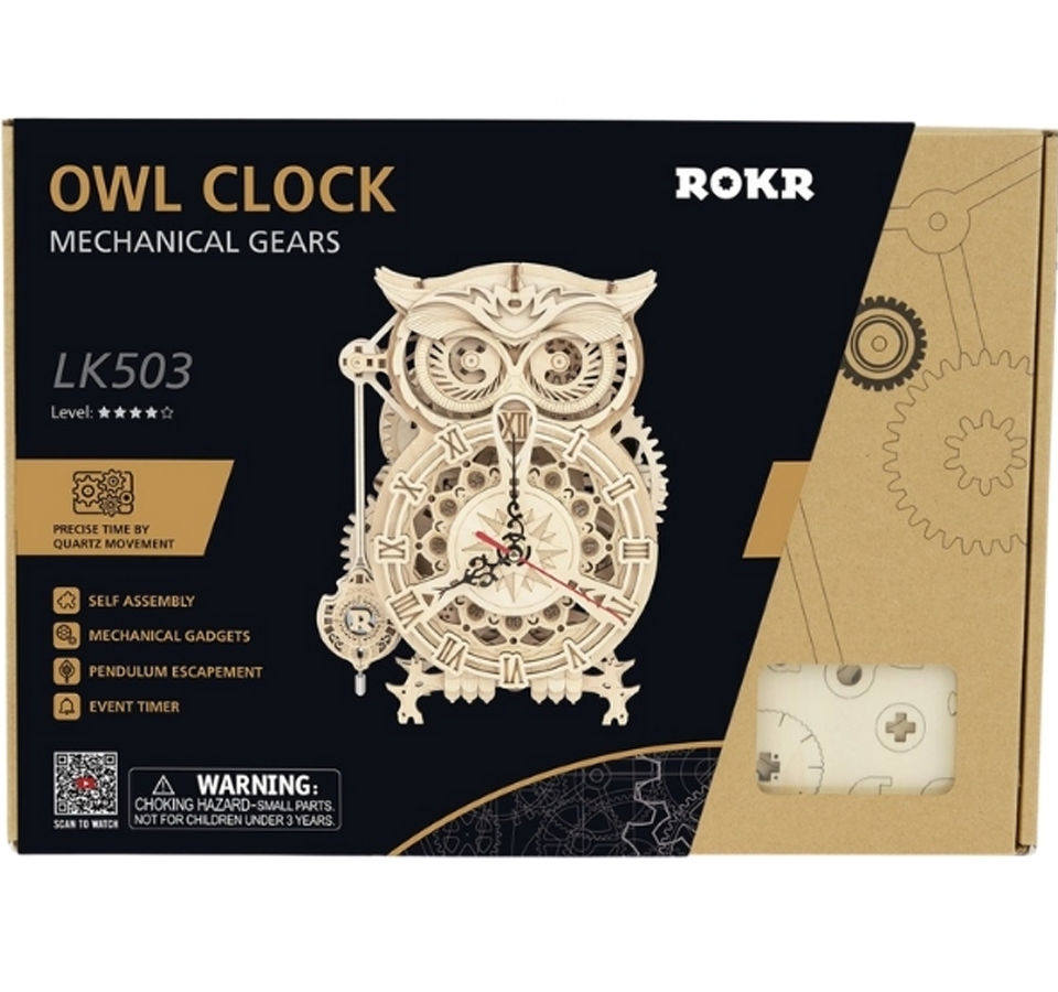 Eulen Puzzle als Pendeluhr Mechanisches Holzpuzzle Robotime