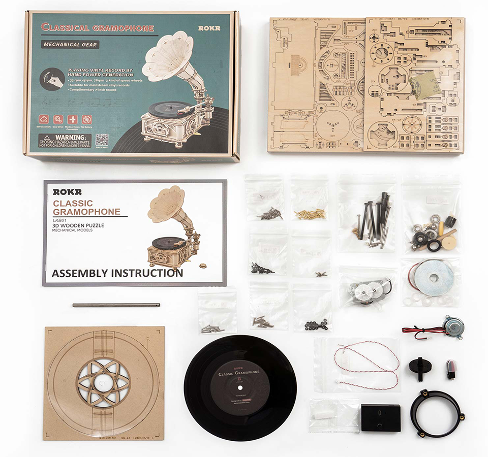 Retro Grammophon Mechanisches Holzpuzzle Robotime