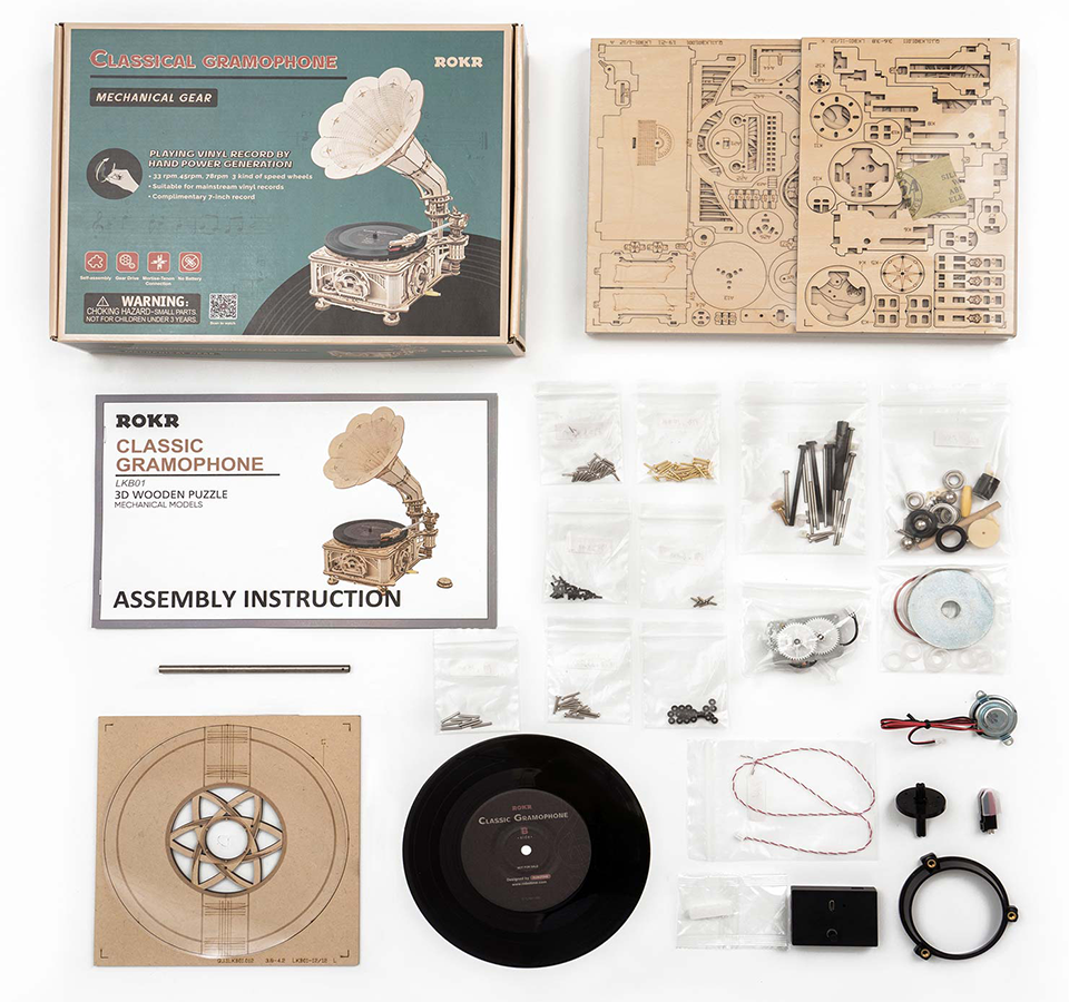 Retro Grammophon-Mechanisches Holzpuzzle-Robotime--