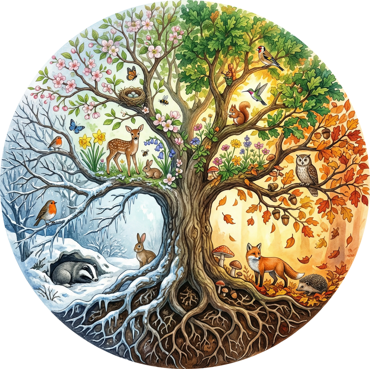 Lebensbaum der vier Jahreszeiten Mandala Holzpuzzle (2D) MagicHolz