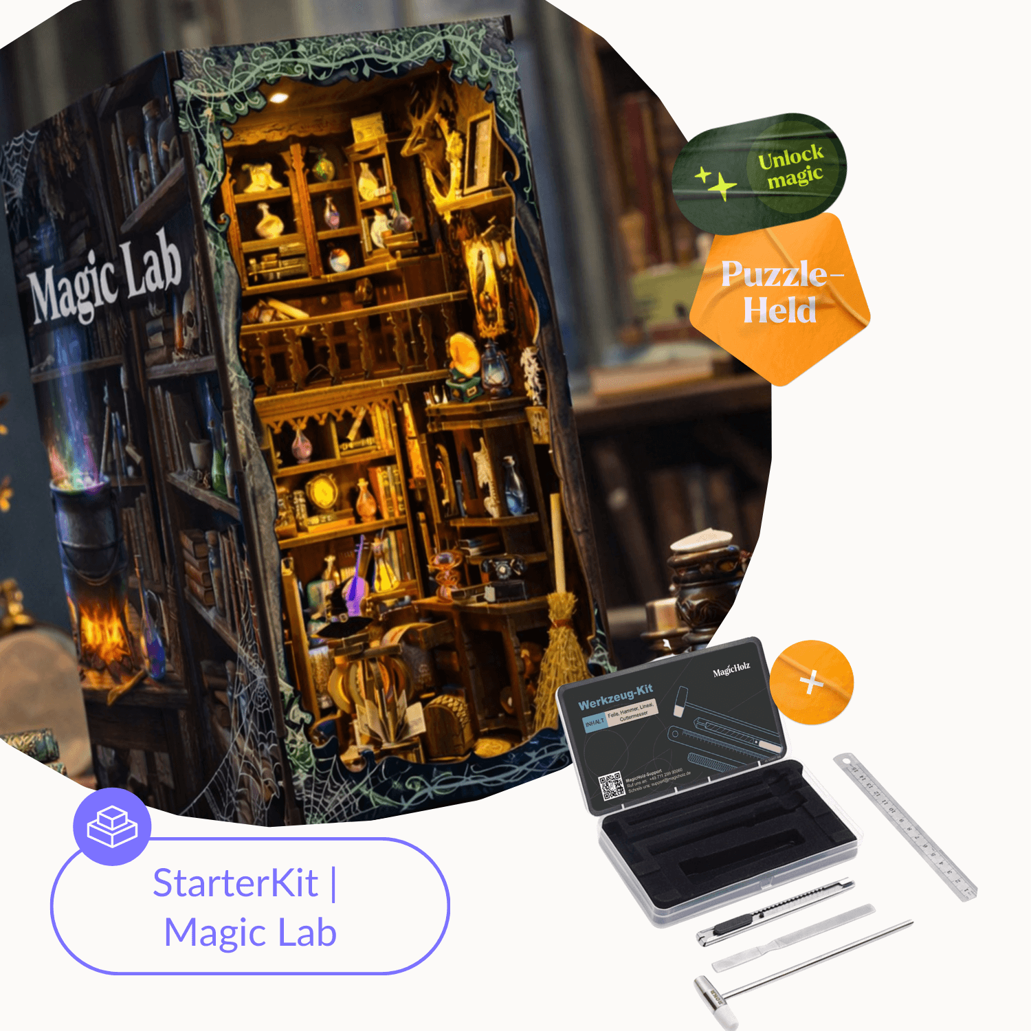 Magic Lab | BookNook Diorama MagicHolz | Boekenhoek + gereedschap