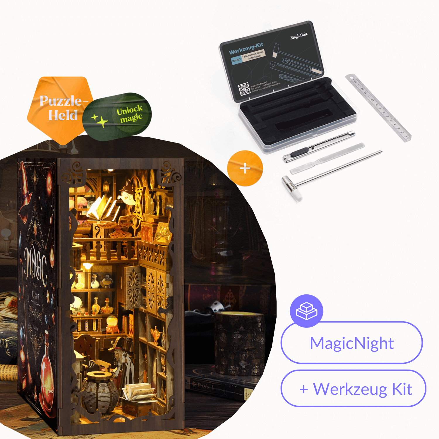 MagicNight | Diorama | Book Nook Diorama MagicHolz Starter Kit | Book Nook + Werkzeug