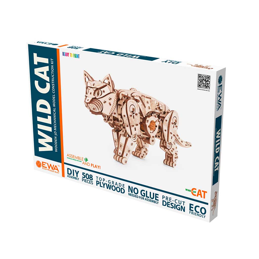 Mechanical Cats | White or Black-Mechanical Wooden Puzzle-Eco-Wood-Art--