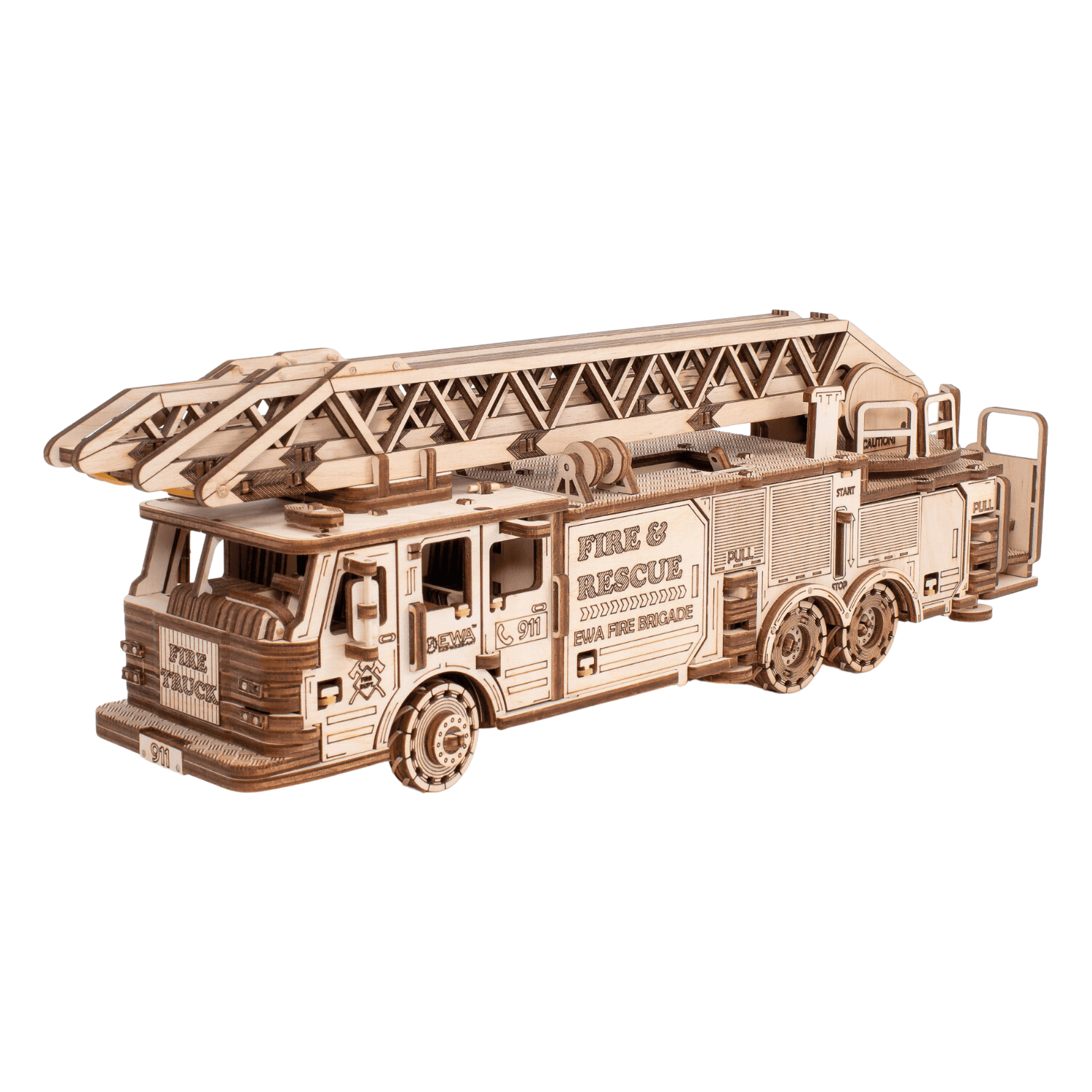 Feuerwehr – Dein Einsatzfahrzeug aus Holz Mechanisches Holzpuzzle Eco-Wood-Art