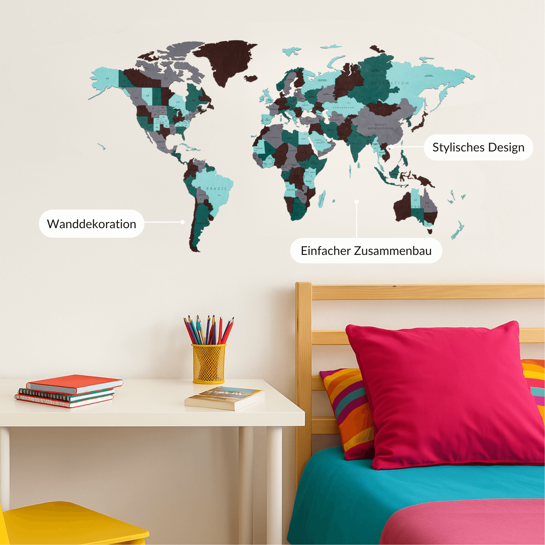 Mehrfarbige Holz Weltkarten Wandpuzzle Eco-Wood-Art