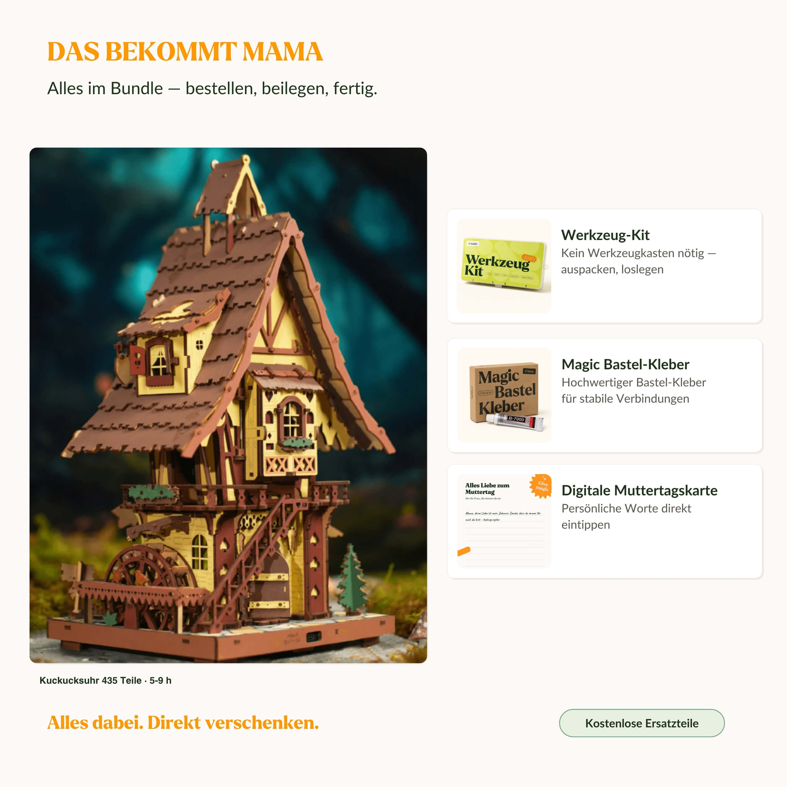 Cuckoo Clock Starter Kit — Includes Tools & Adhesive | Robotime Mechanical Kit