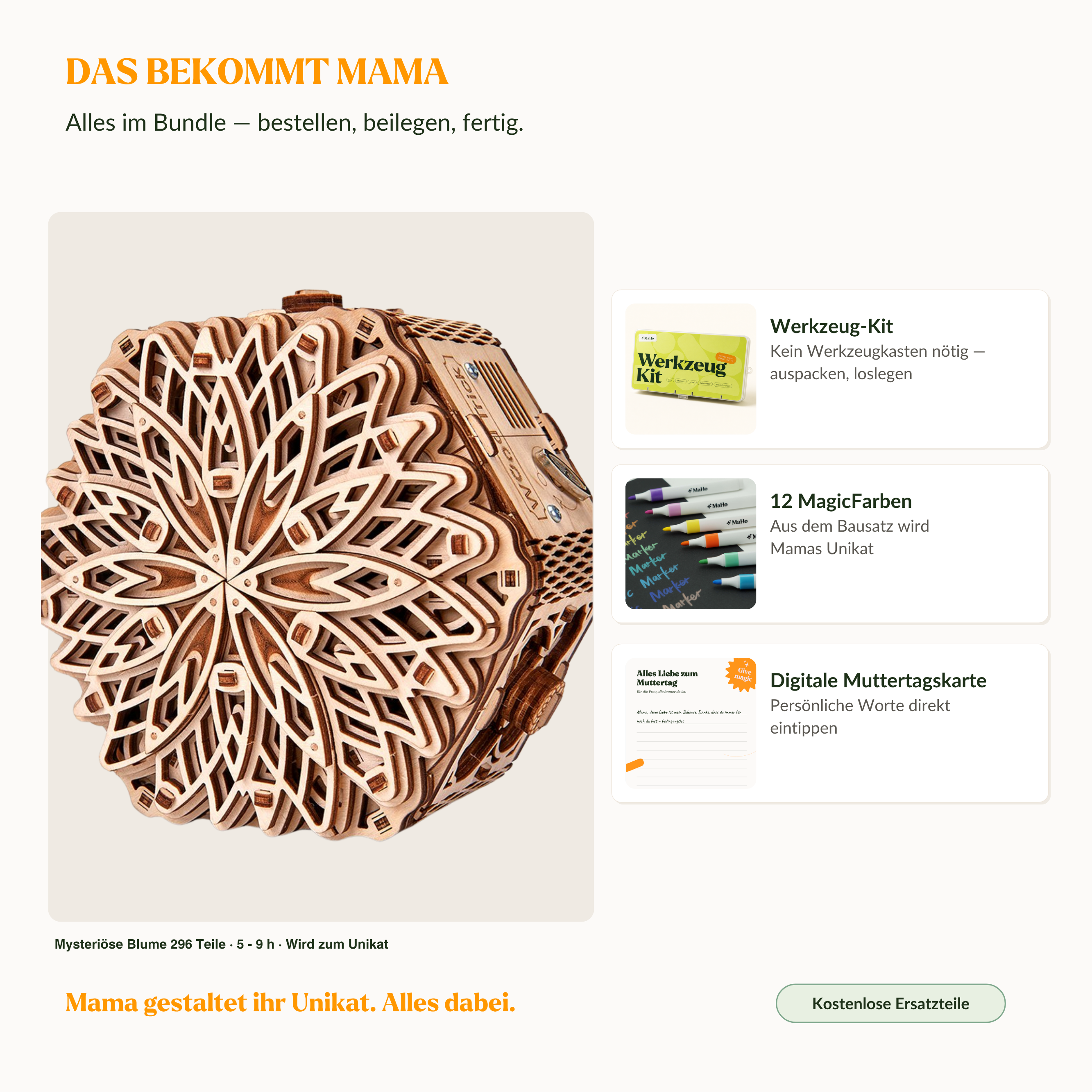Fleur mystérieuse — Kit de construction 3D pour la fête des Mères Kit mécanique MagicHolz