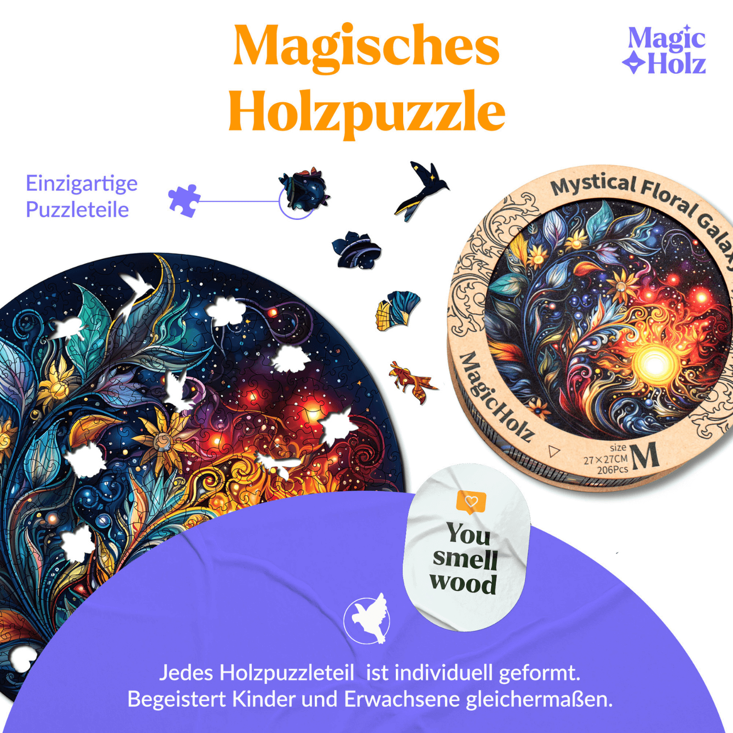 Mystical flowers galaxy | Mandala wooden puzzle MagicHolz